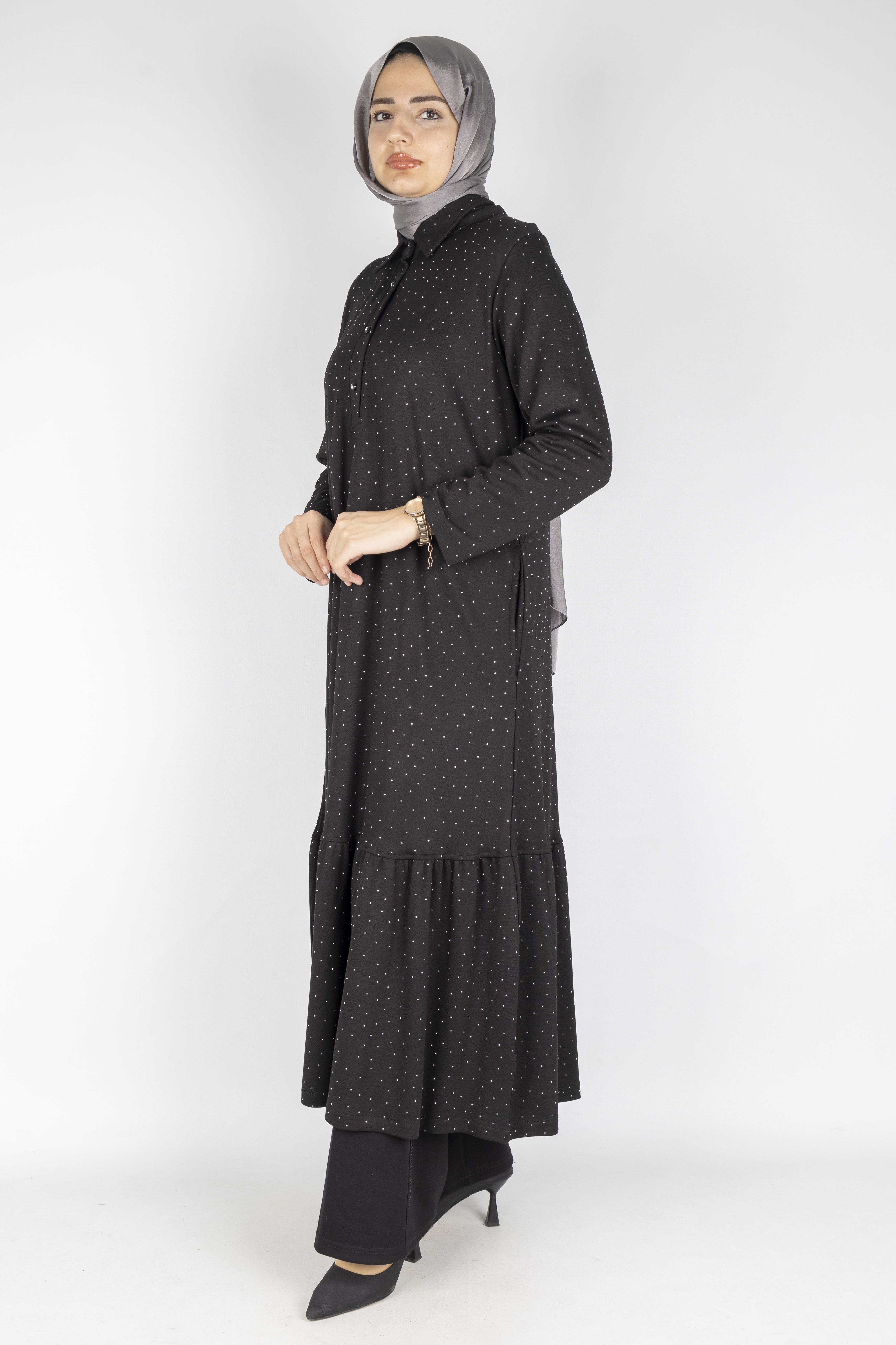 Büyük Beden Çelik Örme Uzun Tunik&Elbise Siyah OTW9371