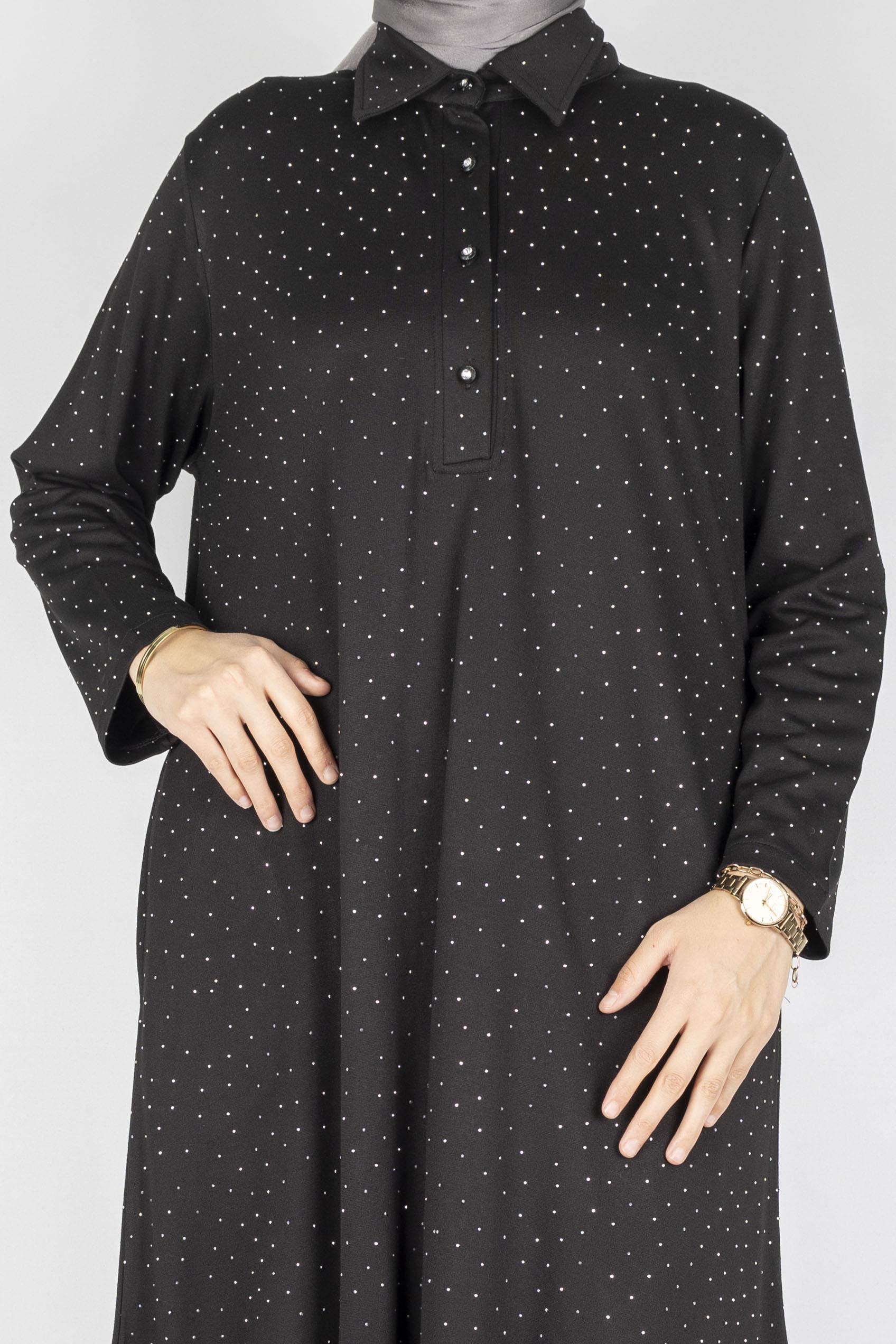 Büyük Beden Çelik Örme Uzun Tunik&Elbise Siyah OTW9371