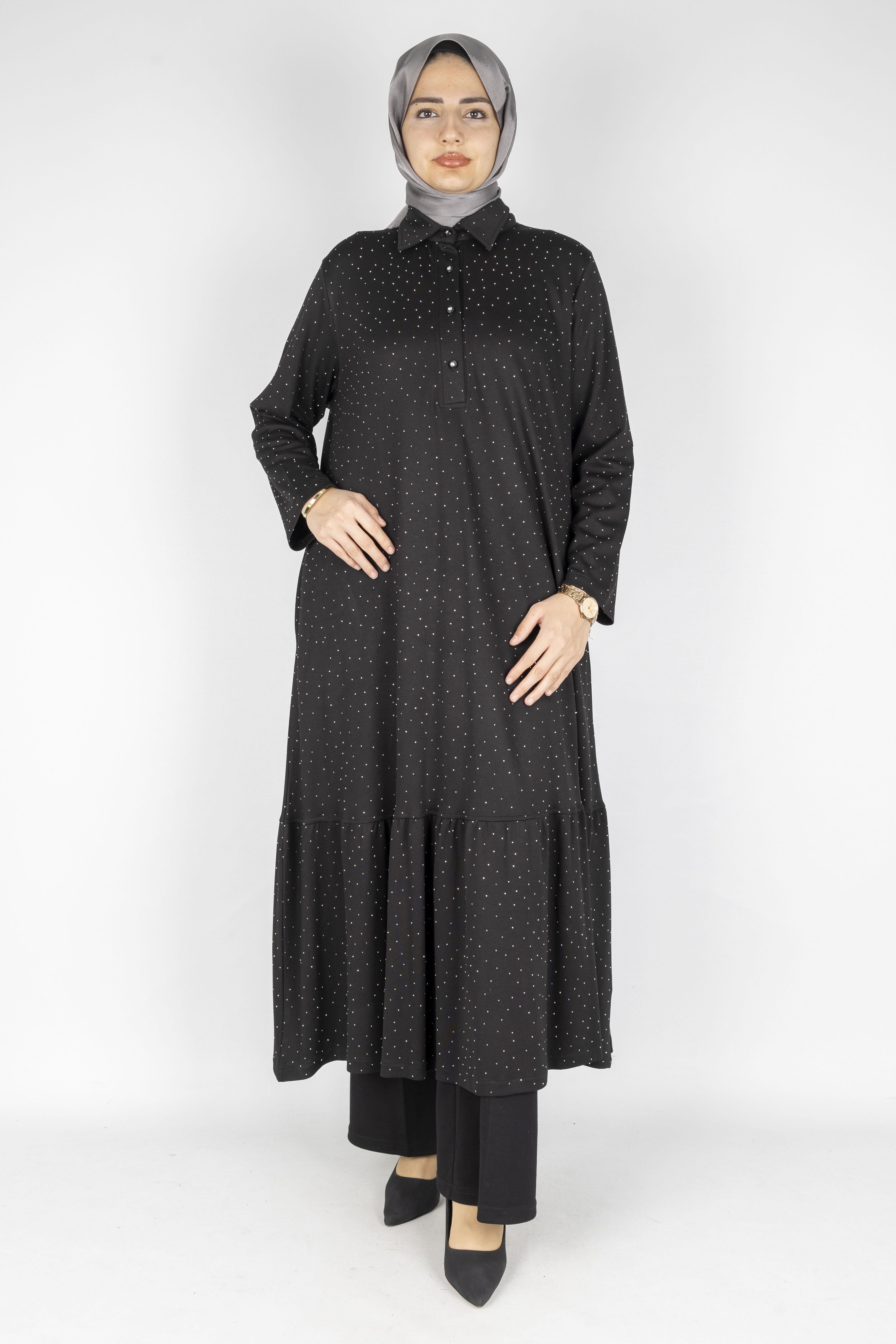 Büyük Beden Çelik Örme Uzun Tunik&Elbise Siyah OTW9371