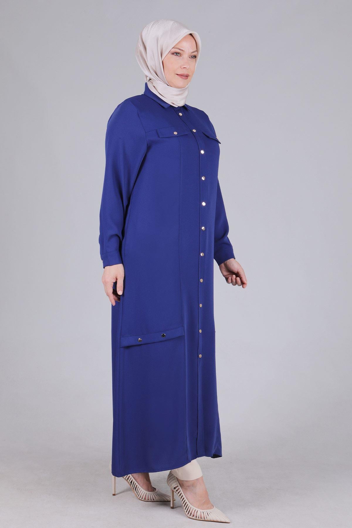 Büyük Beden Çıtçıtlı Ferace Morcivert OTW28062