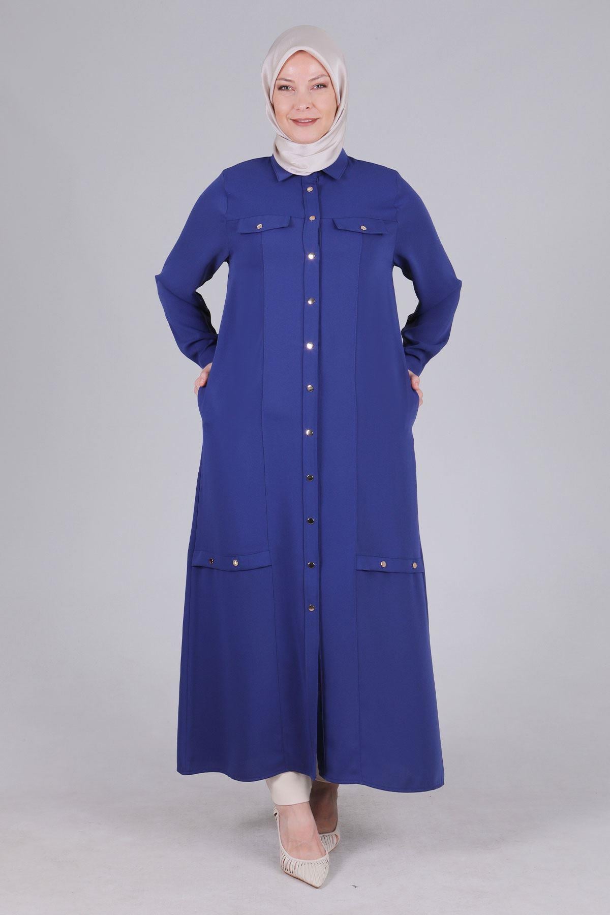 Büyük Beden Çıtçıtlı Ferace Morcivert OTW28062