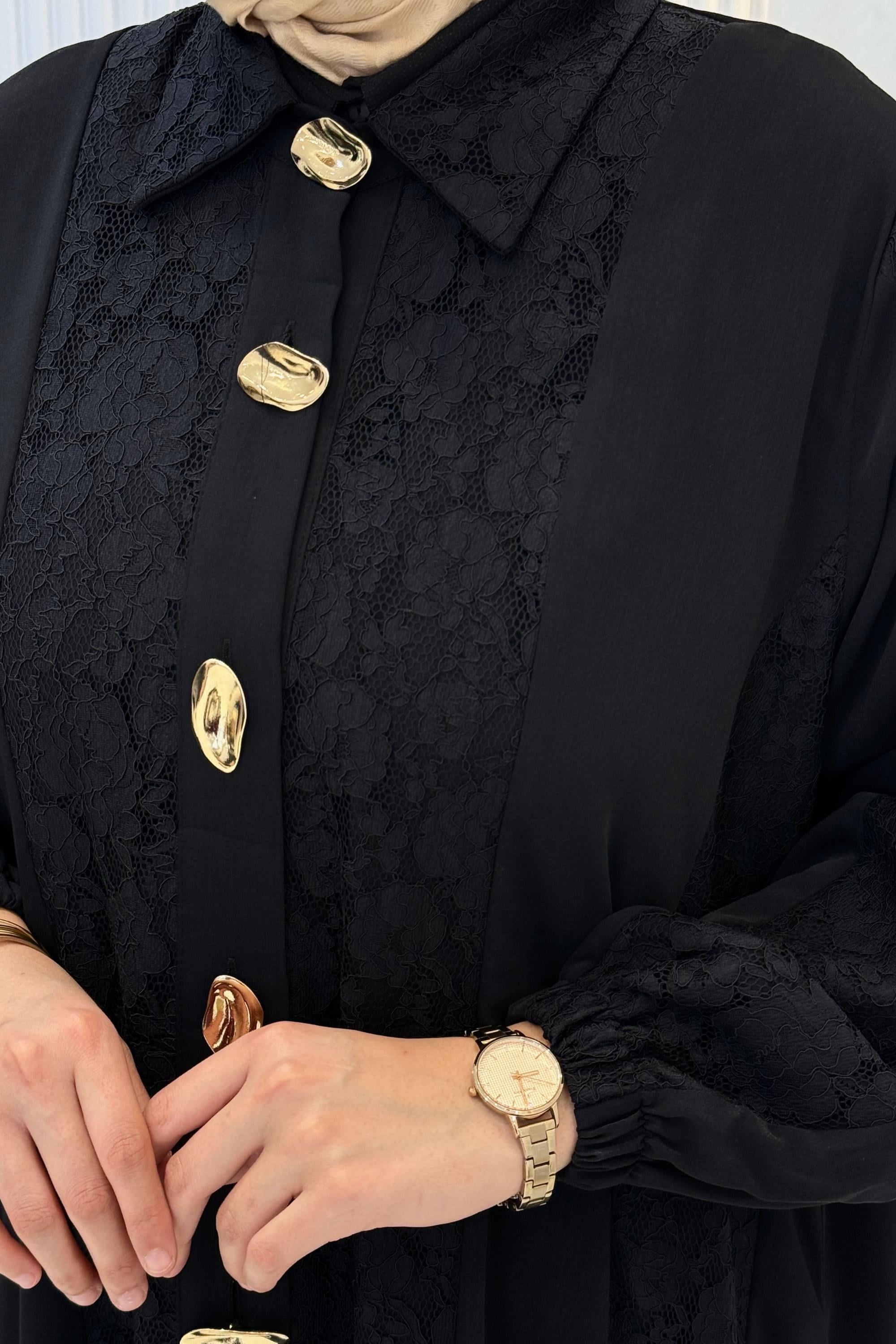 Büyük Beden Dantelli Elbise Siyah OTW3436