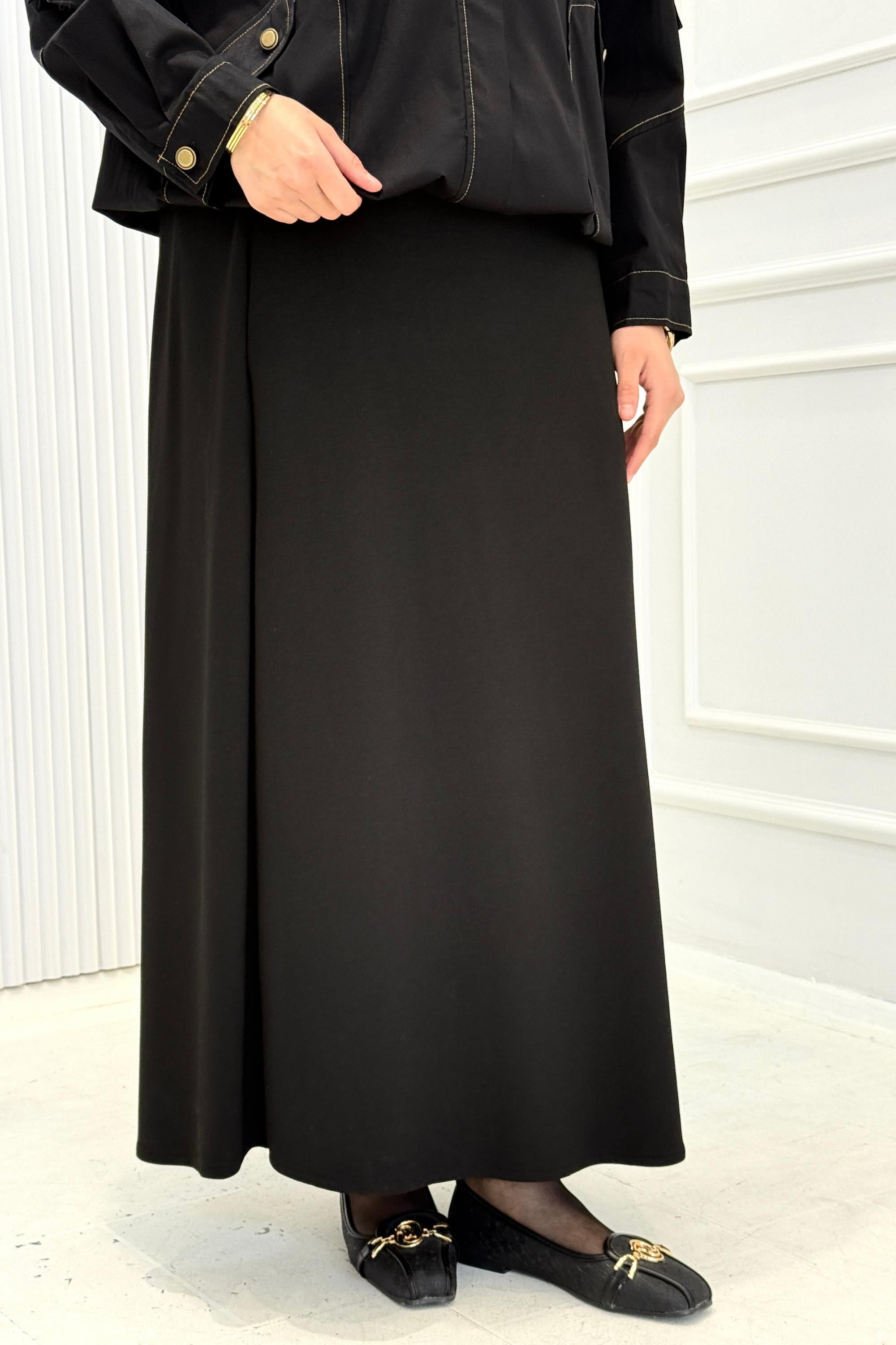 Büyük Beden Fermuar Detaylı Tesettür Etek Siyah OTW4352