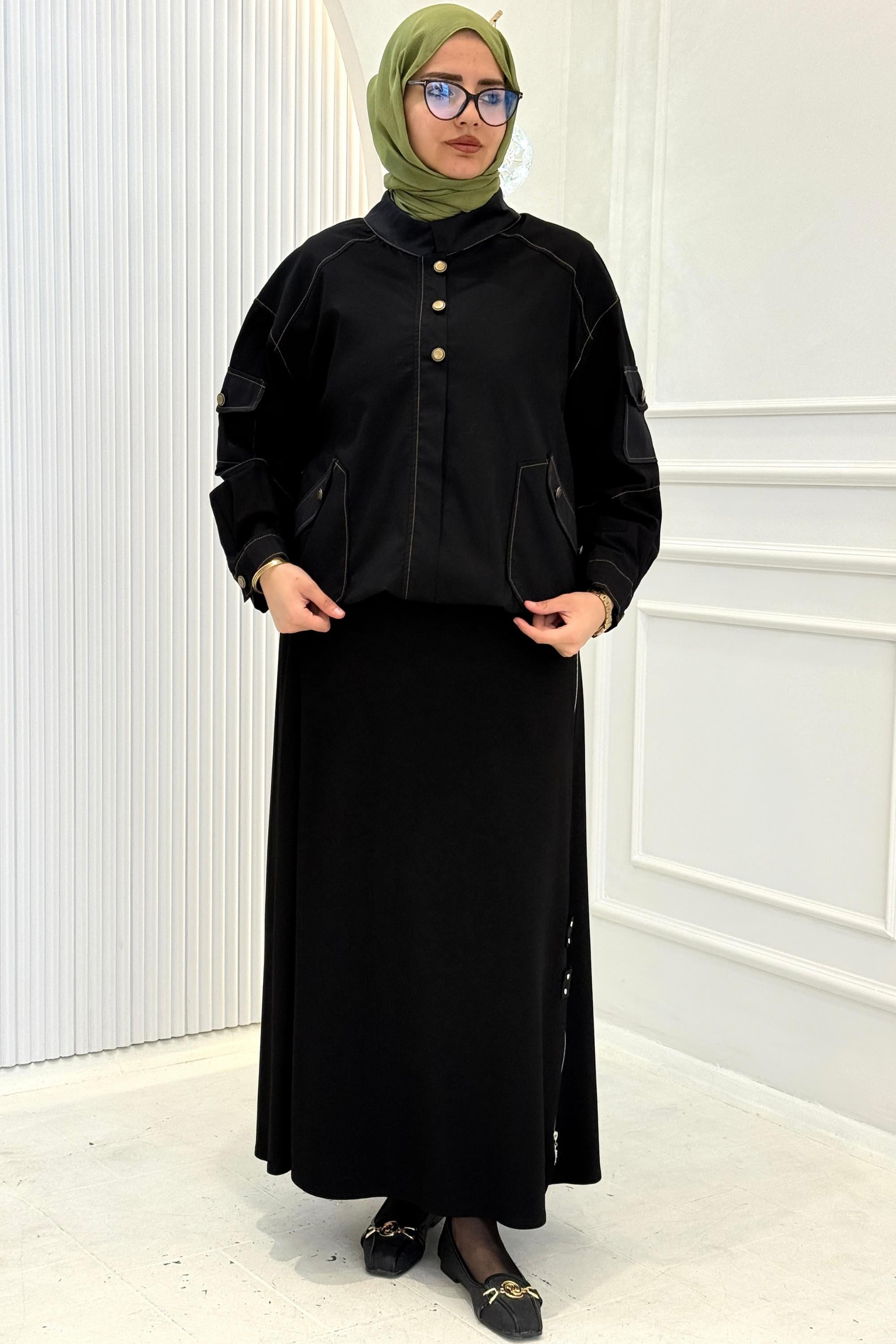 Büyük Beden Fermuar Detaylı Tesettür Etek Siyah OTW4352