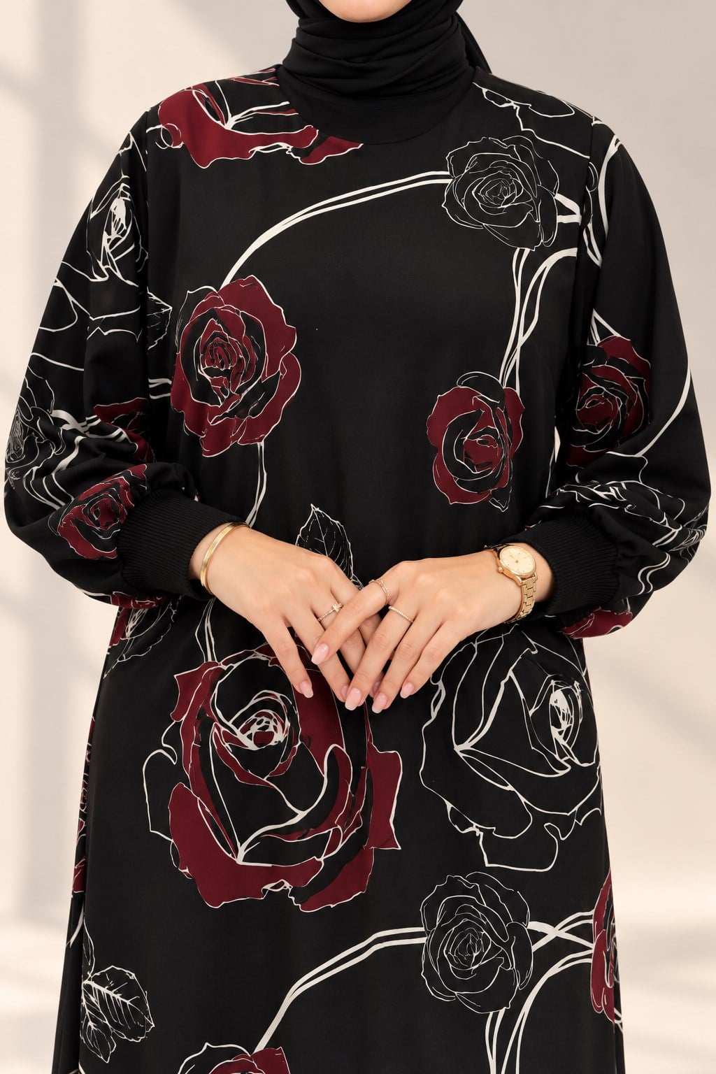 Büyük Beden Gül Desenli Elbise & Tunik Desenli OTW4330