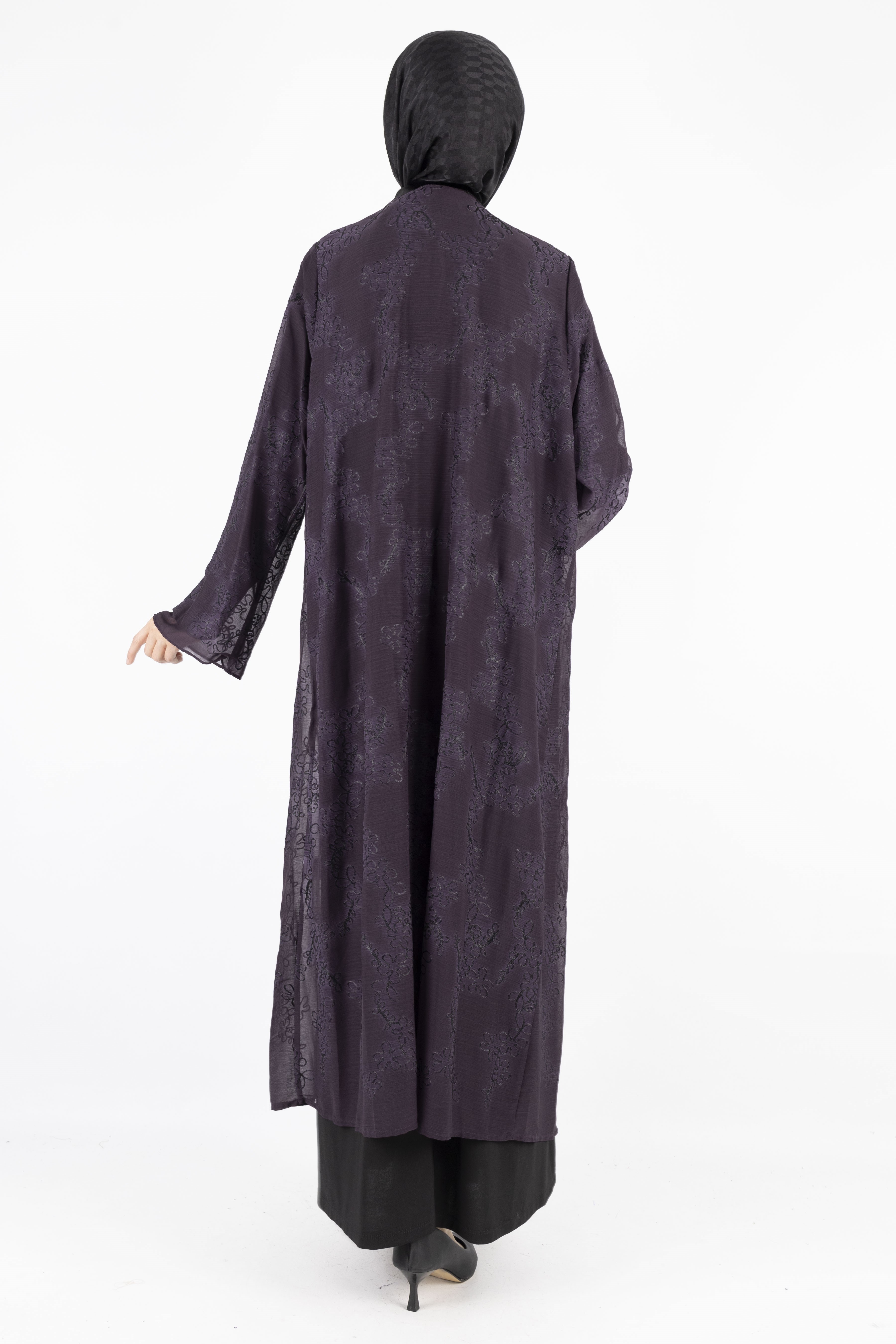 Büyük Beden İnci Çakmalı Abaya Takım Mürdüm OTW42924