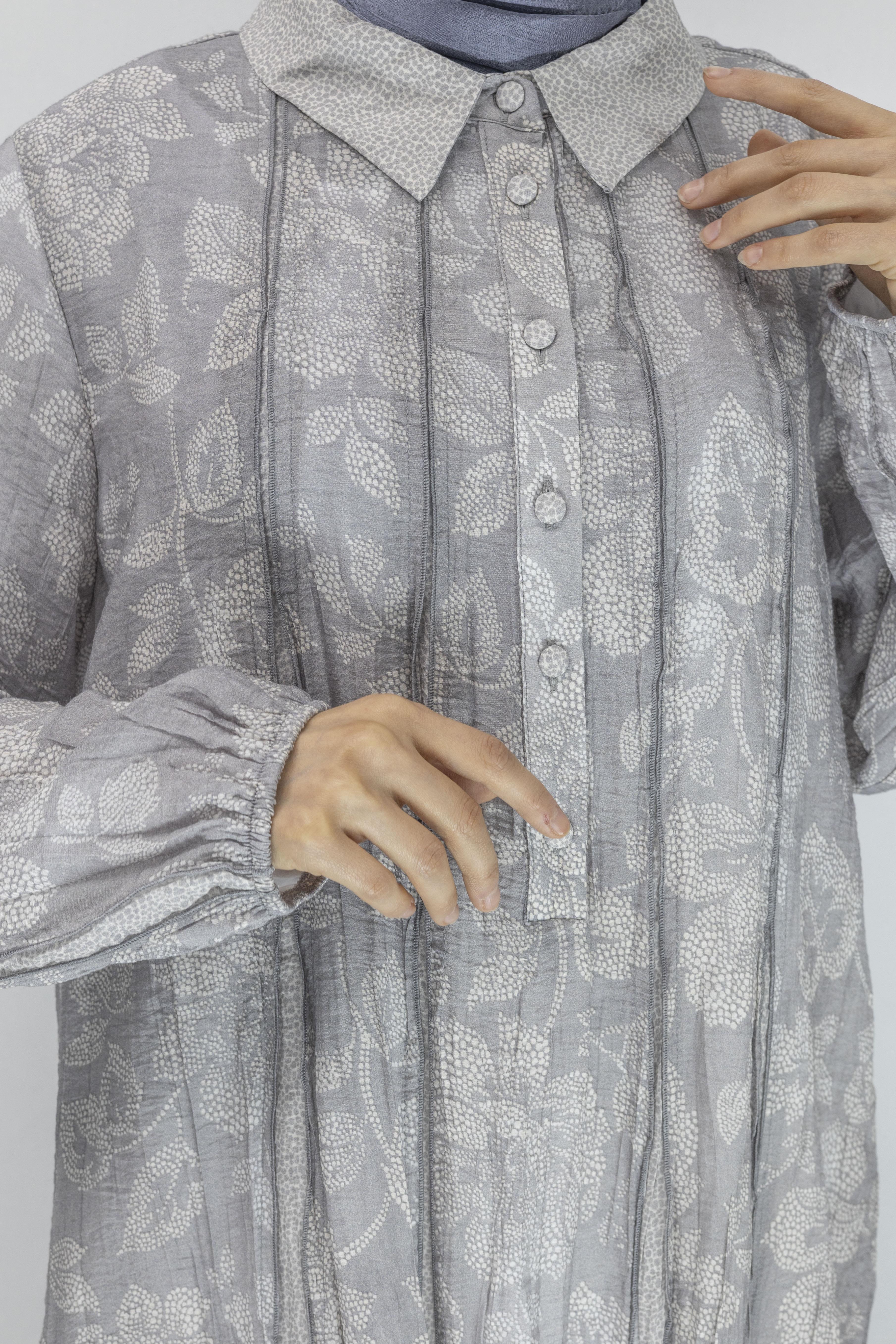 Büyük Beden İpek Viskon Astarlı Viscose Elbise Gri OTW5905