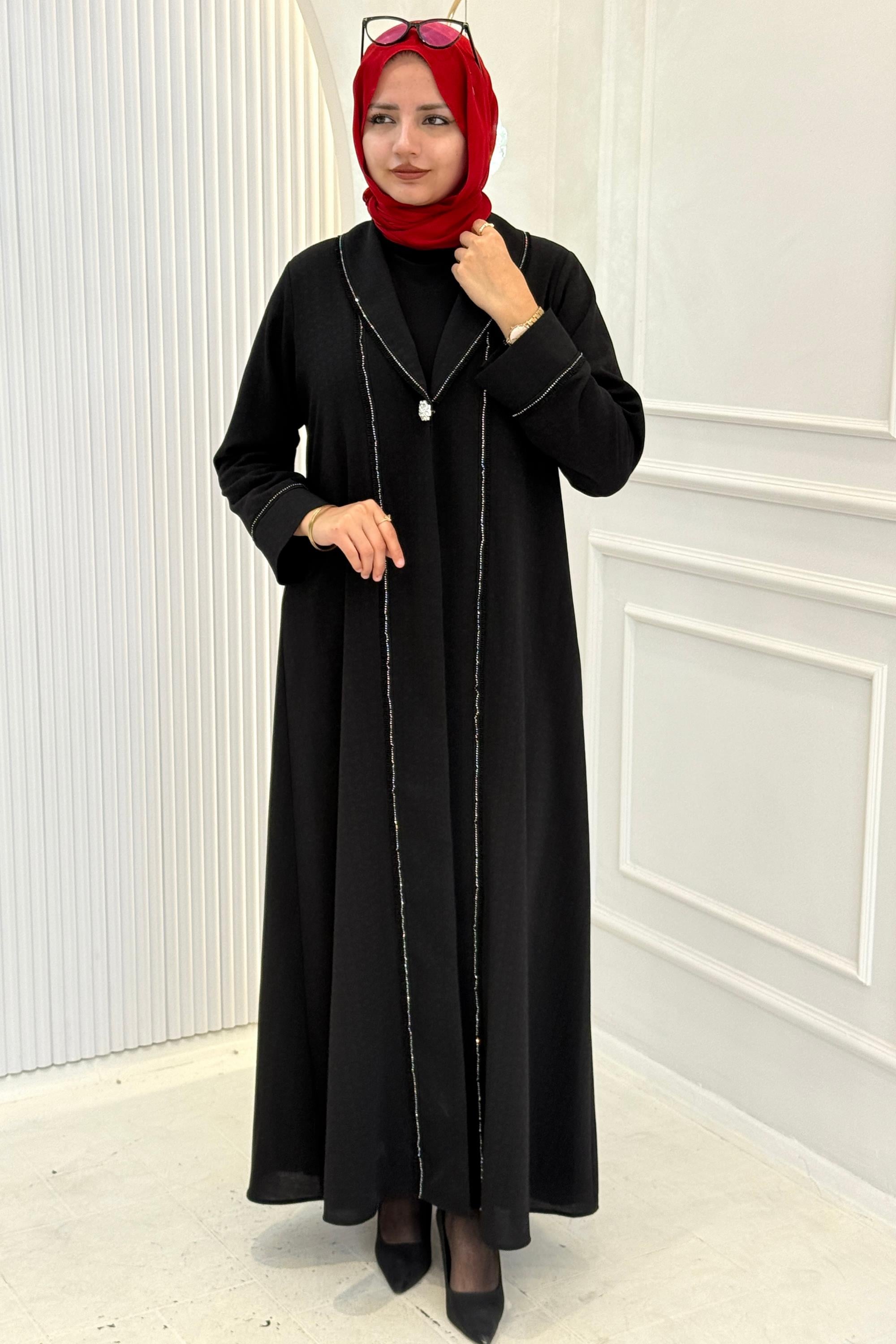 Büyük Beden Jakar Abaya Takım Siyah OTW603