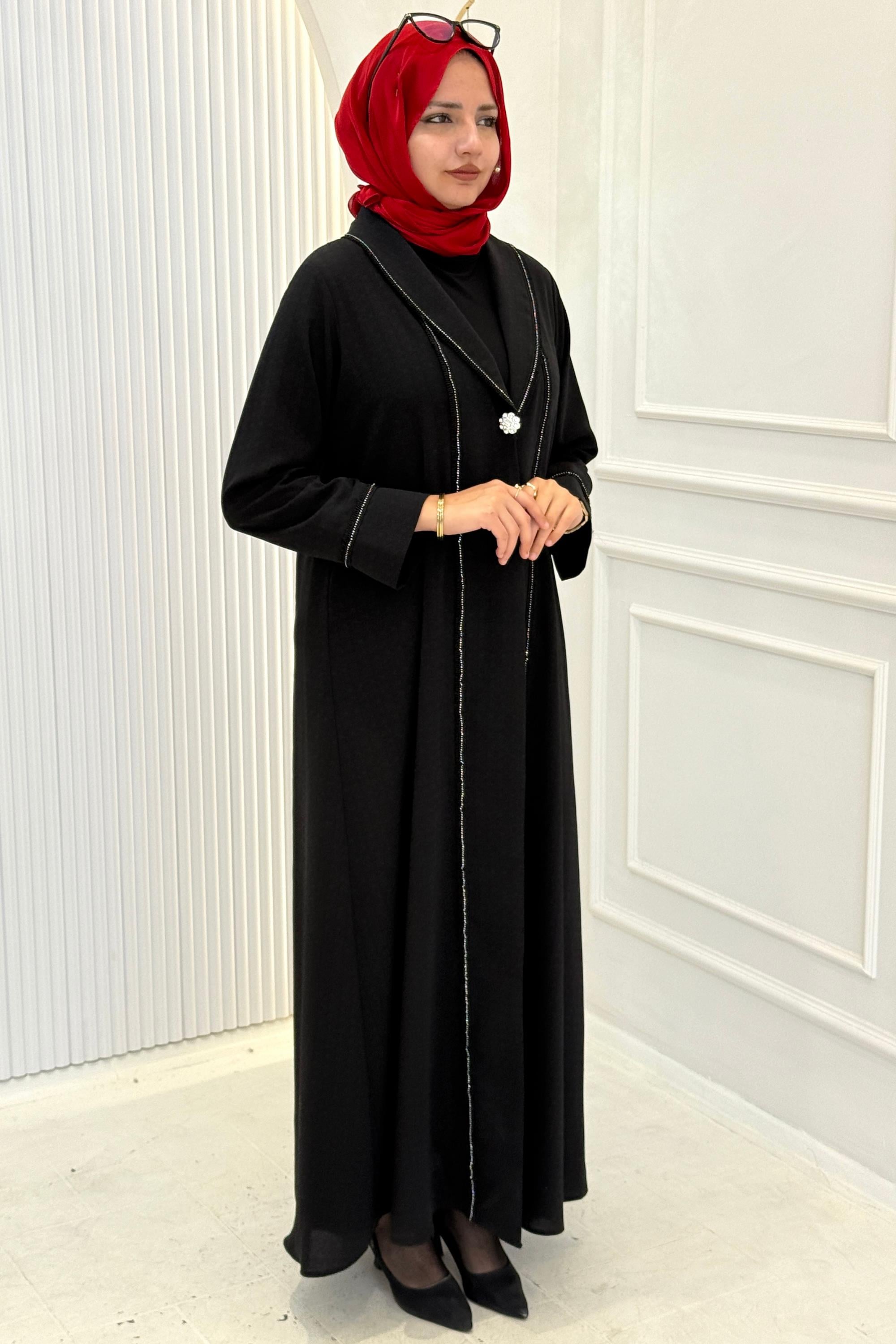Büyük Beden Jakar Abaya Takım Siyah OTW603