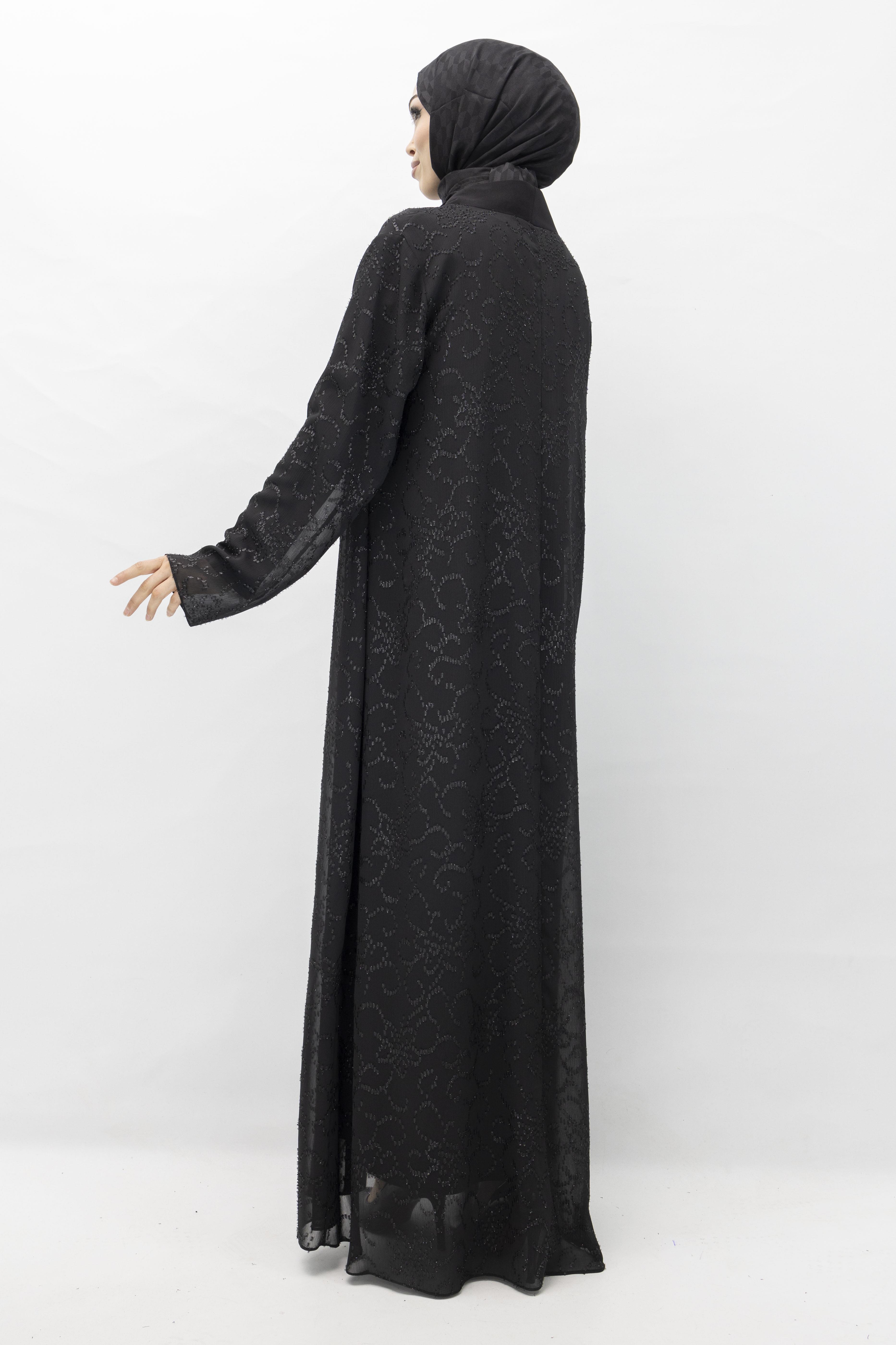 Büyük Beden Jakar Kumaş Abaya Takım Siyah OTW551