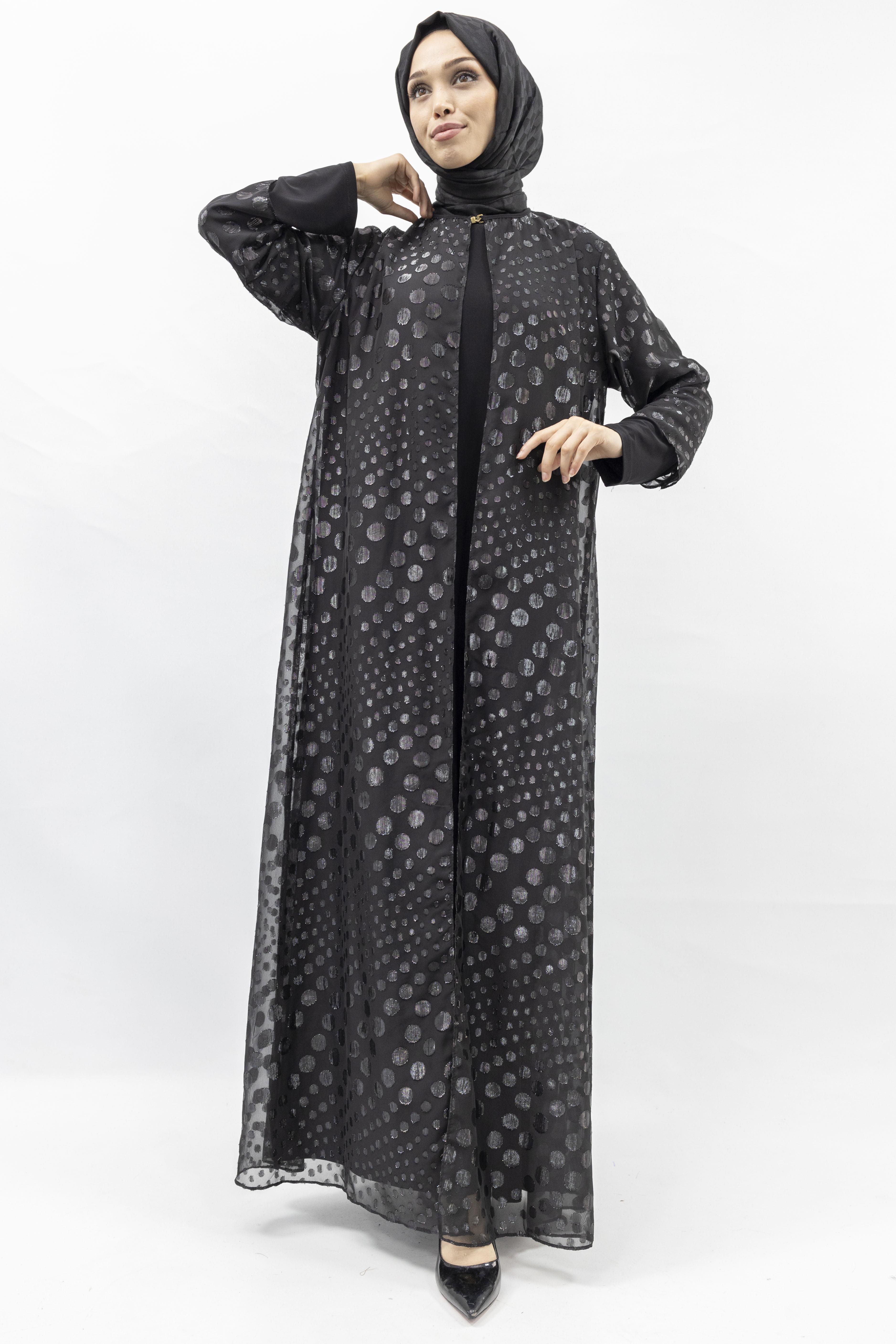 Büyük Beden Jakar Kumaş Abaya ve İçlik Takım Siyah OTW568