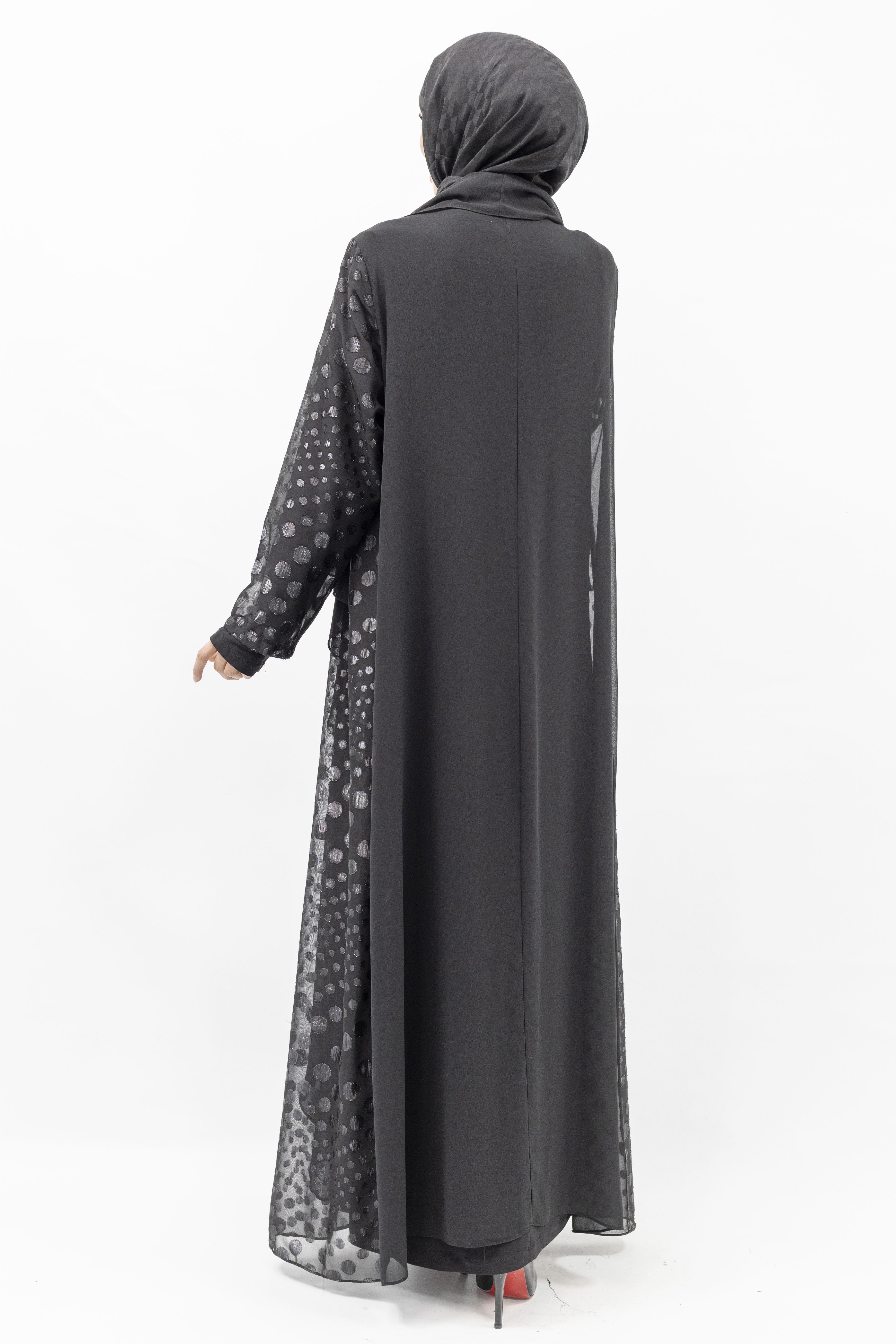 Büyük Beden Jakarlı Abaya ve İçlik elbise Takım Siyah OTW570