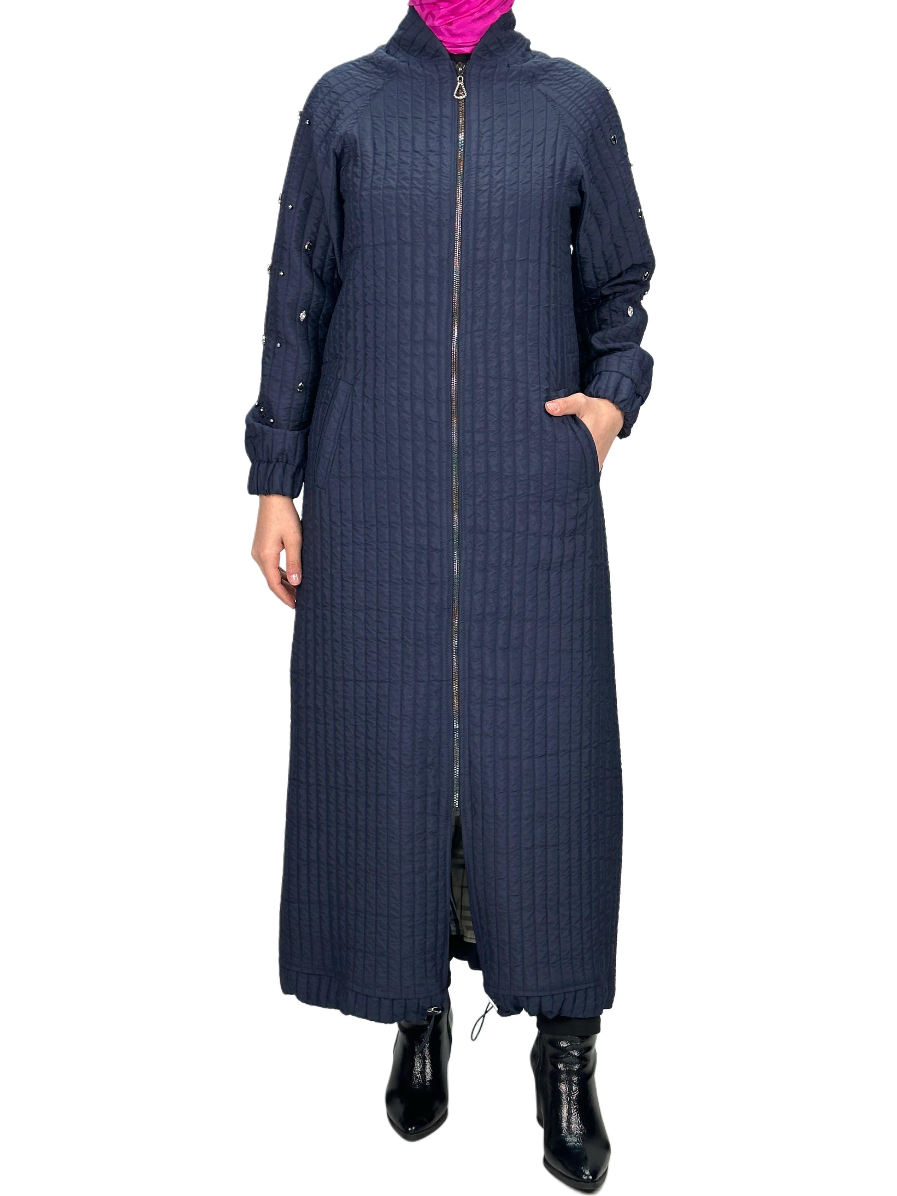 Büyük Beden Kapitone Mekik Taşlı Kap Lacivert OTW5176