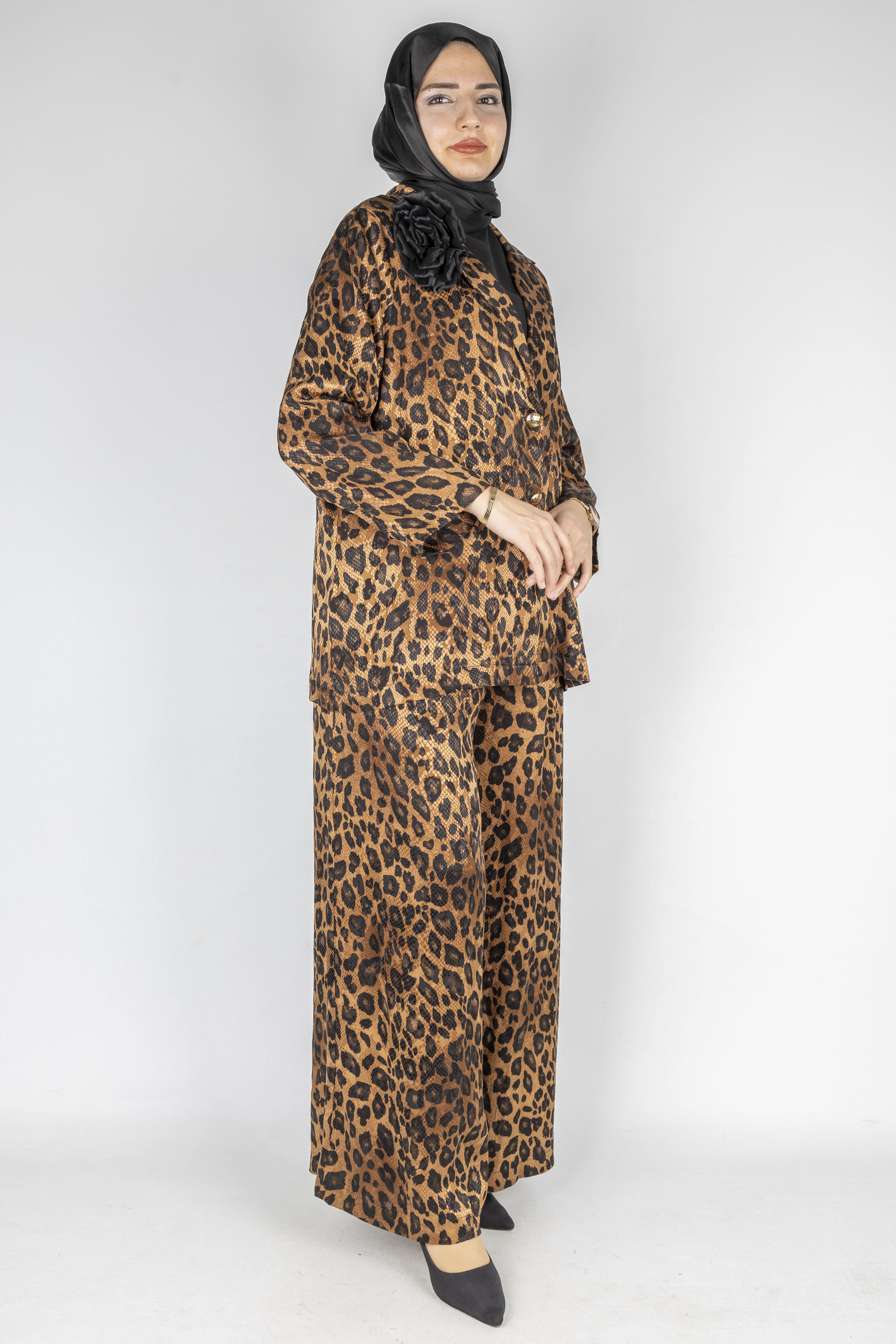 Büyük Beden Leopar Desenli Takım Taba-Leopar OTW9461