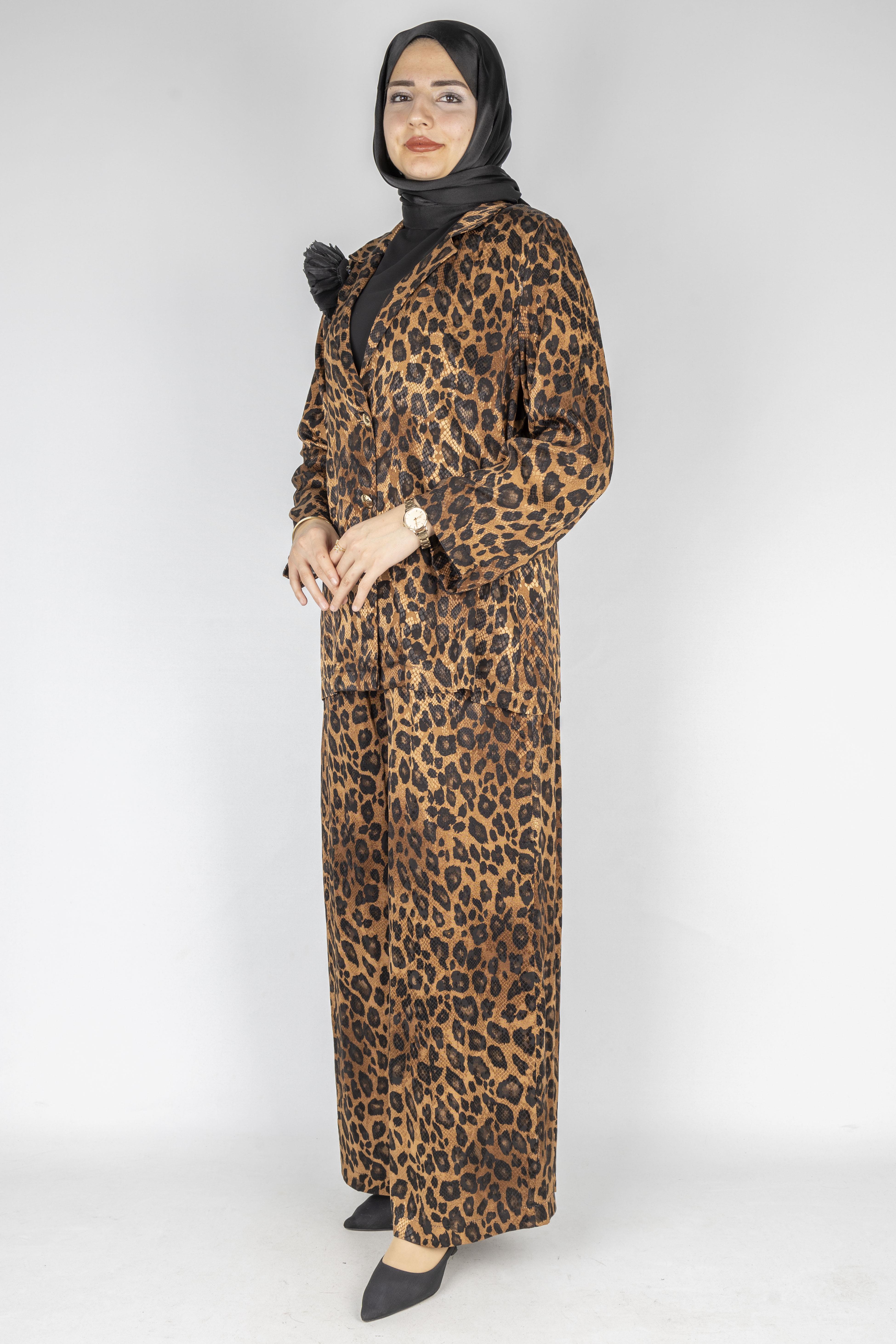 Büyük Beden Leopar Desenli Takım Taba-Leopar OTW9461