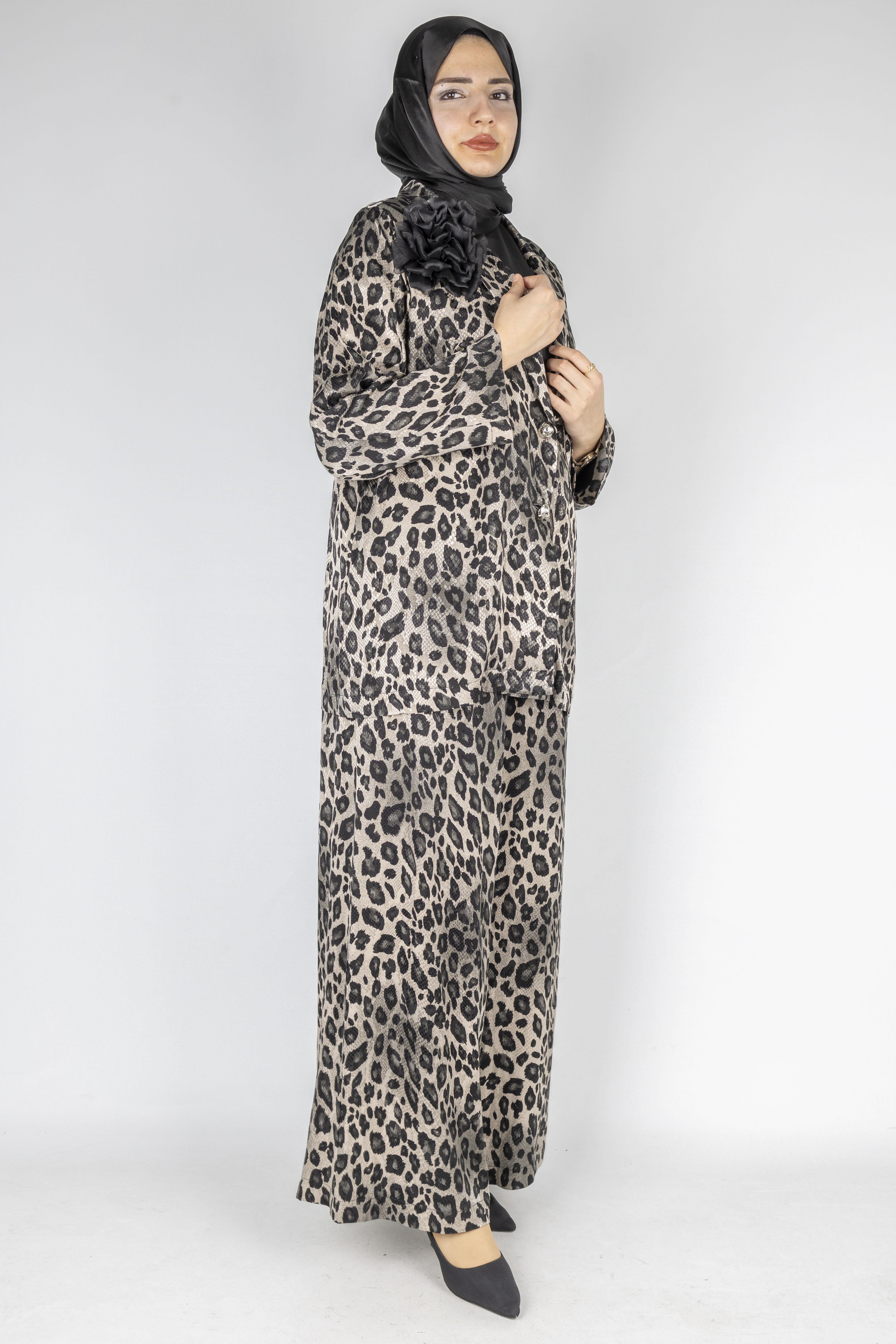 Büyük Beden Leopar Desenli Takım Taş-Leopar OTW9461