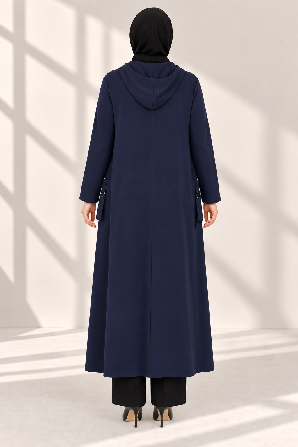 Büyük Beden Nakış Detaylı Kapüşonlu Cotton Tunik Lacivert OTW40238