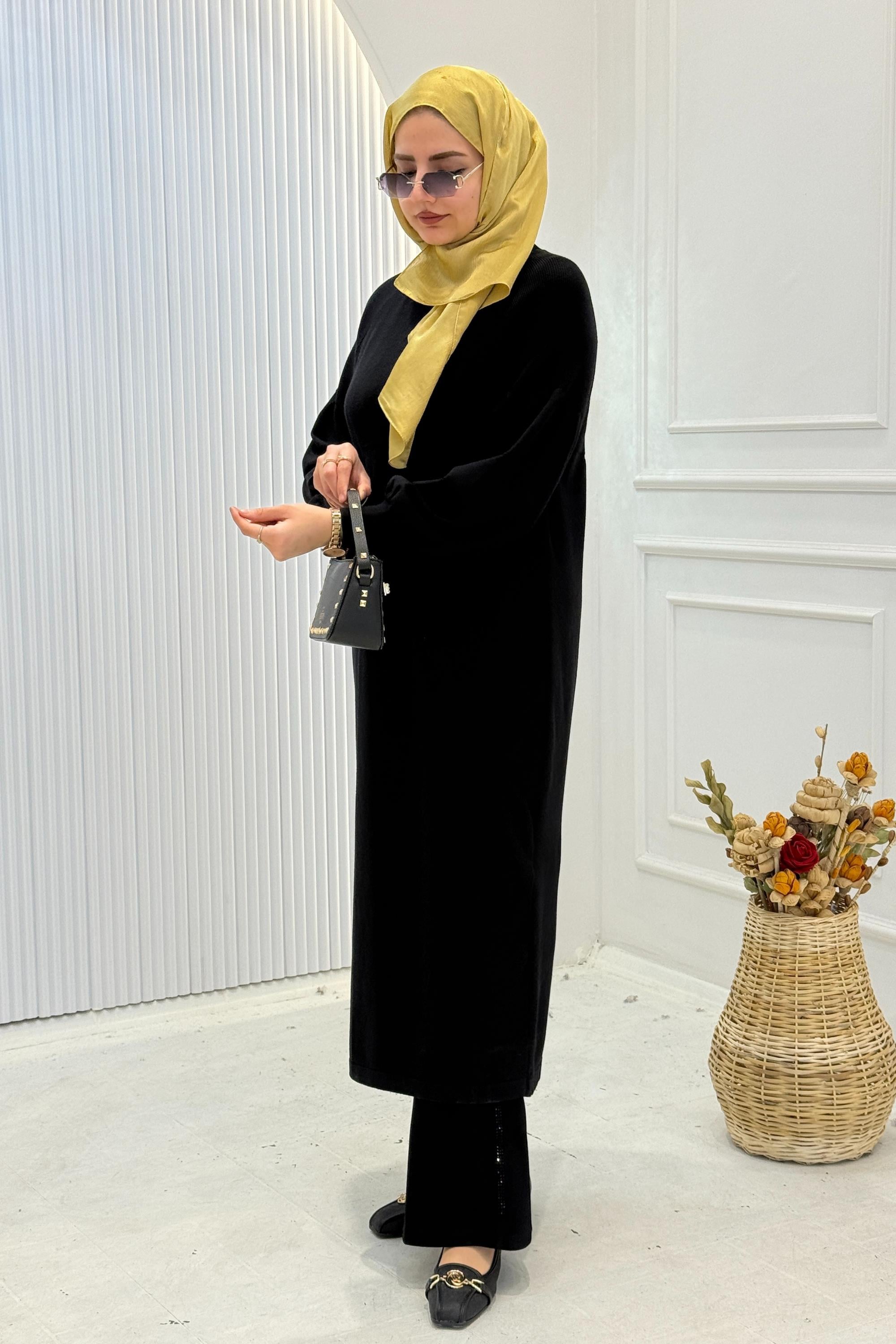 Büyük Beden Örme Triko Elbise Siyah OTW14316