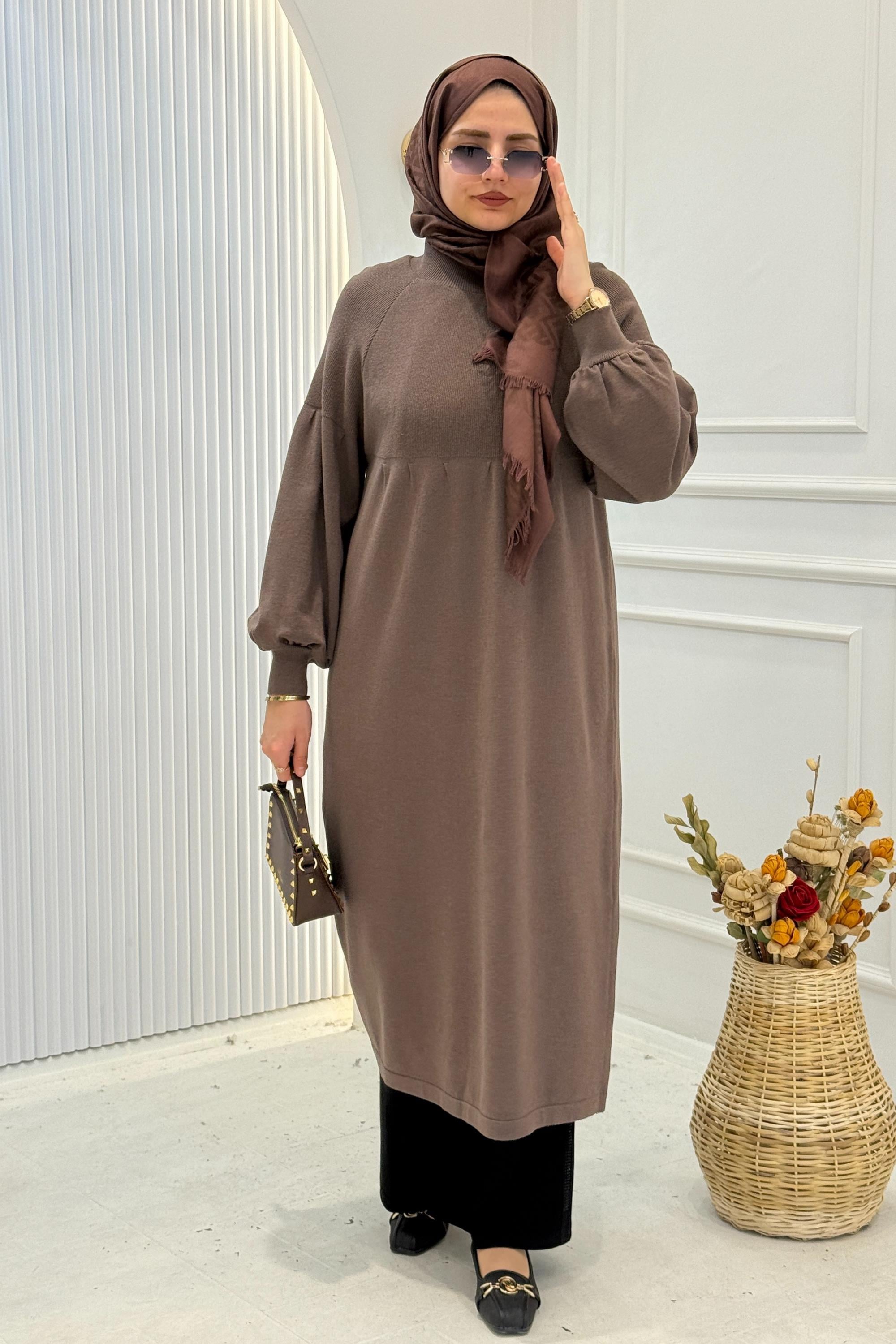 Büyük Beden Örme Triko Elbise Vizon OTW14316