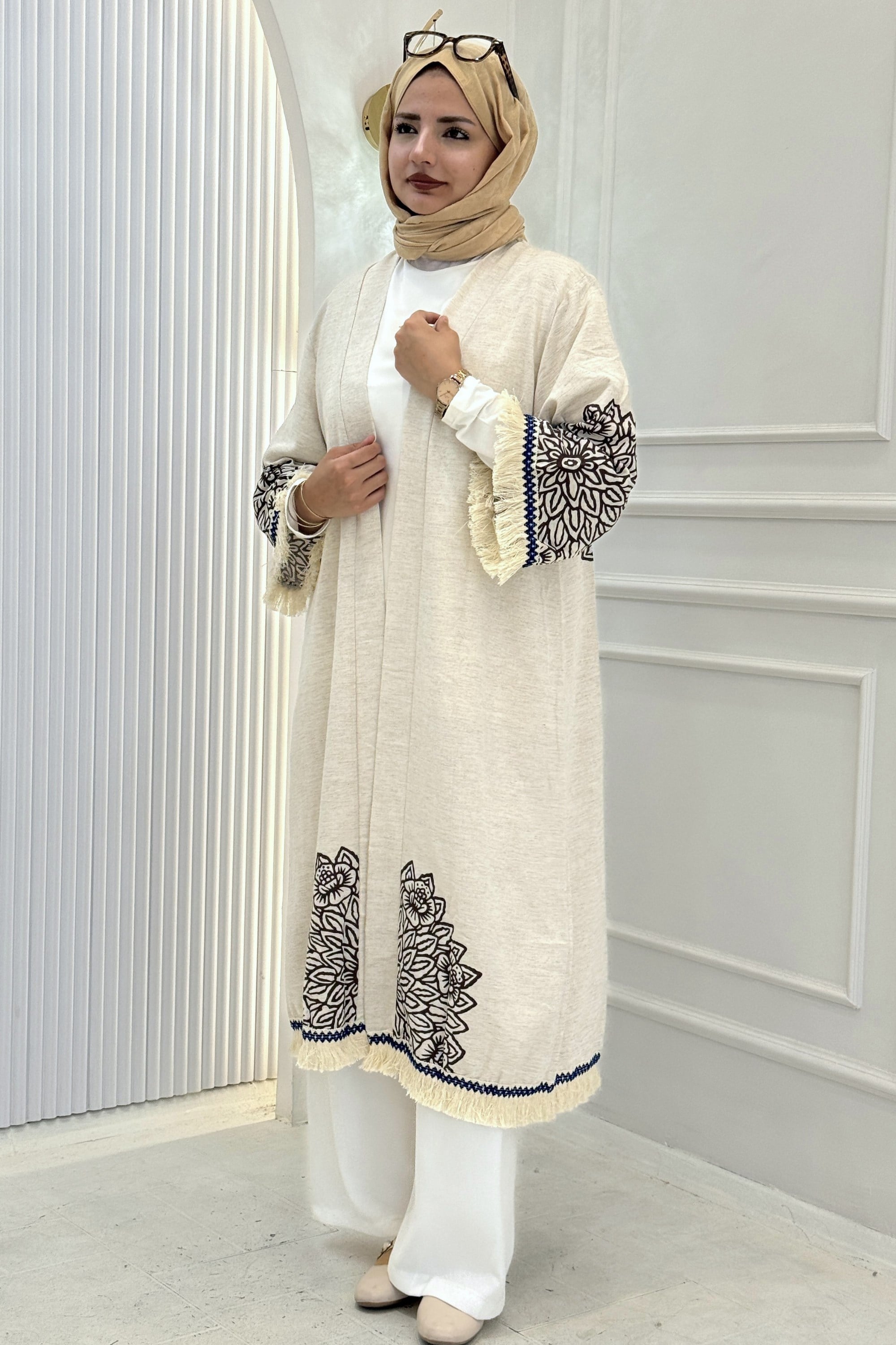 Büyük Beden Püskül Detaylı Kimono Kahve OTW211844