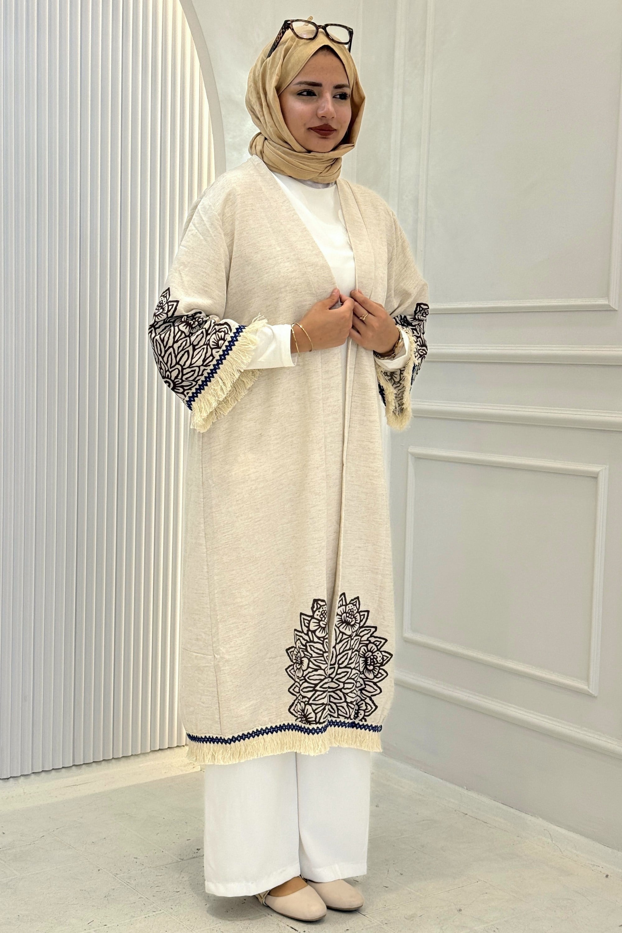 Büyük Beden Püskül Detaylı Kimono Kahve OTW211844