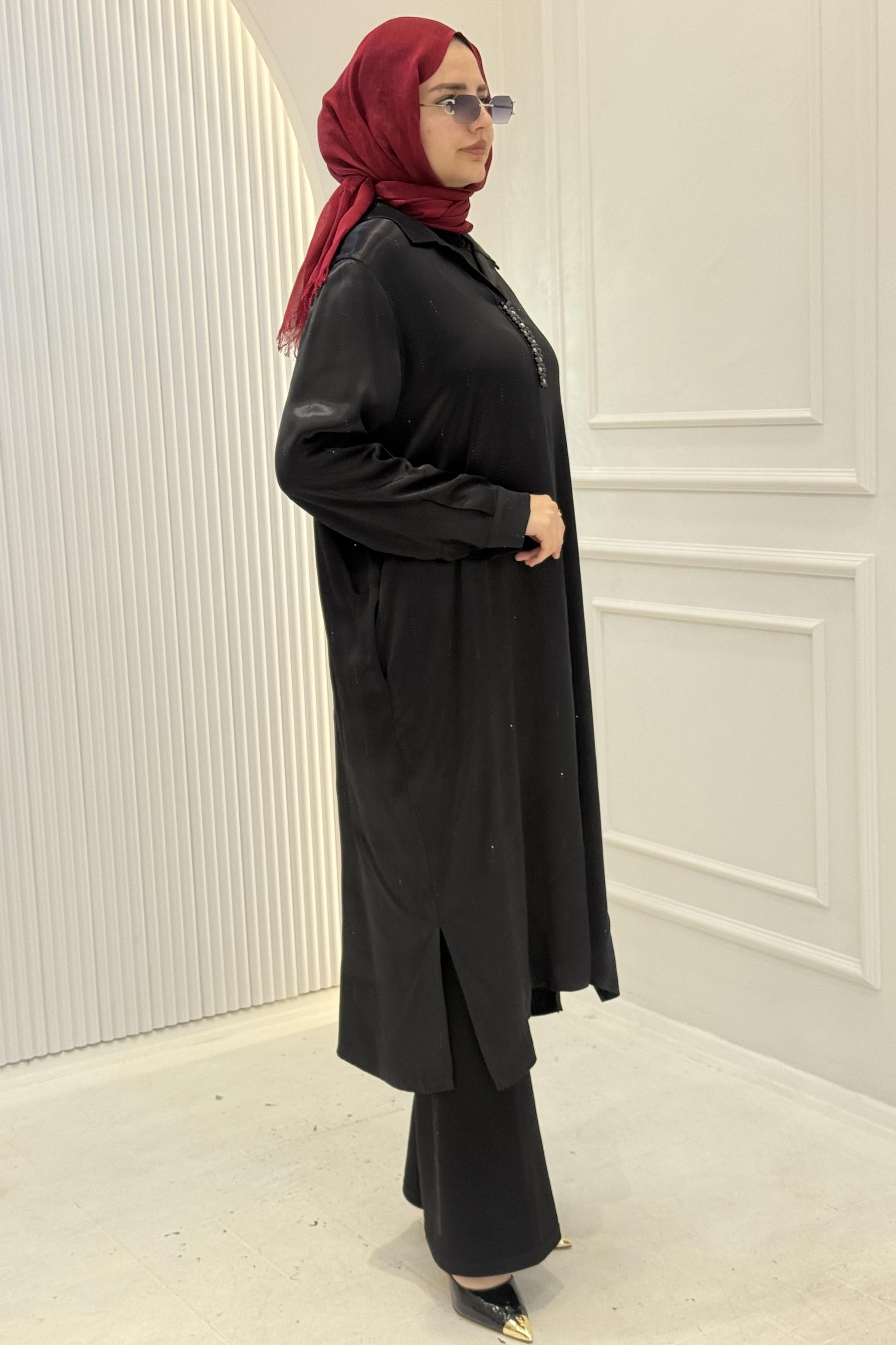 Büyük Beden Saten Tunik&Elbise Siyah OTW3805