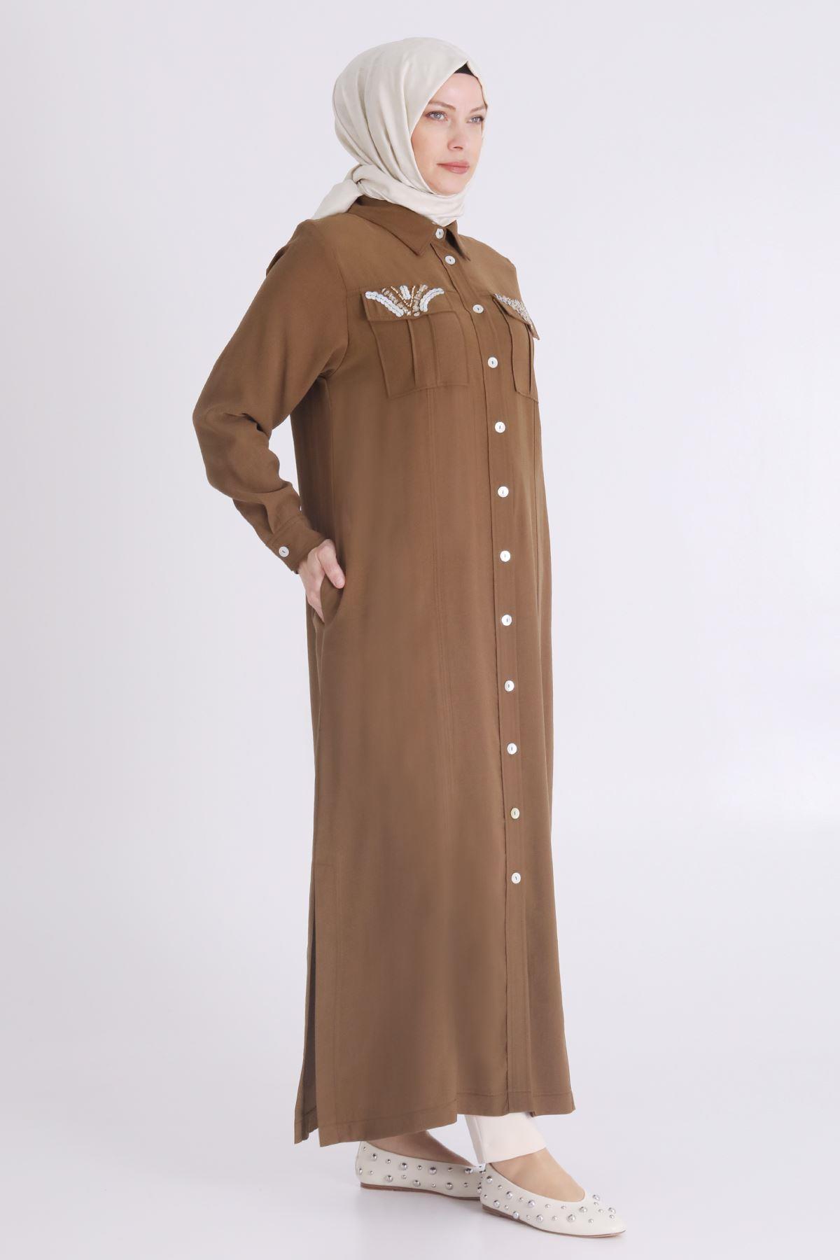 Büyük Beden Tensel Aerobin Ferace Kahve OTW28071