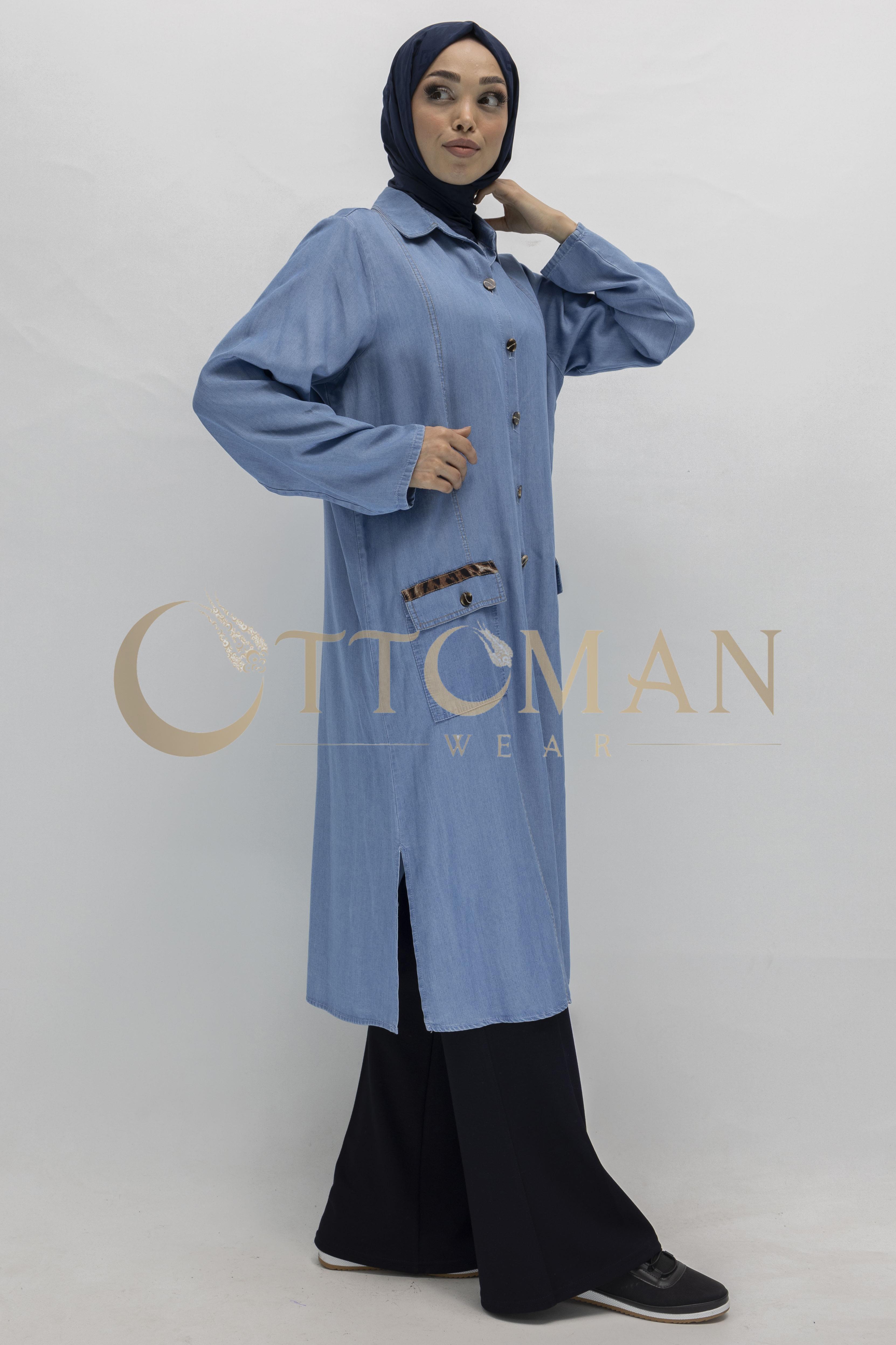 Büyük Beden Tesettür Denim Tunik Mavi OTW60392