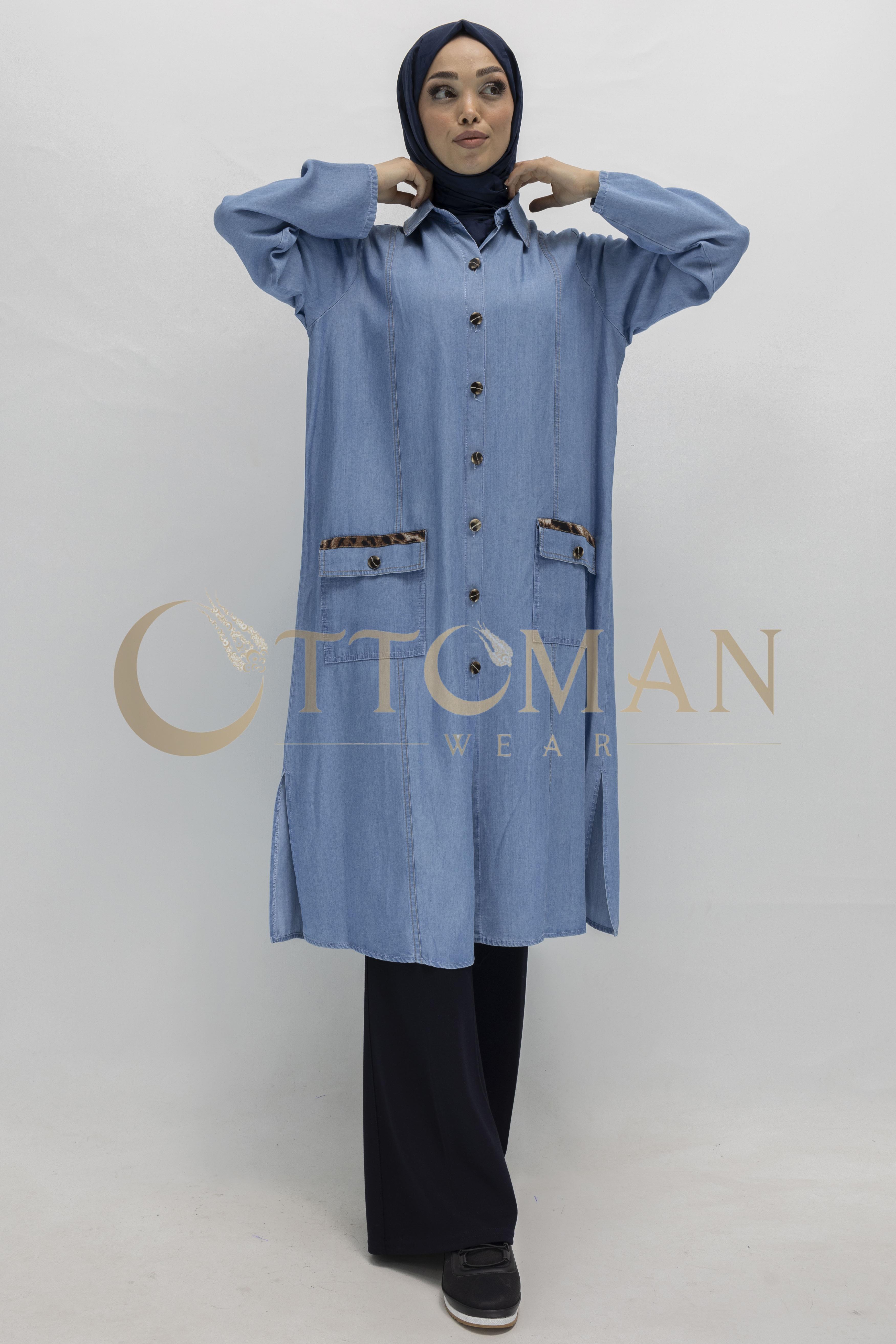 Büyük Beden Tesettür Denim Tunik Mavi OTW60392
