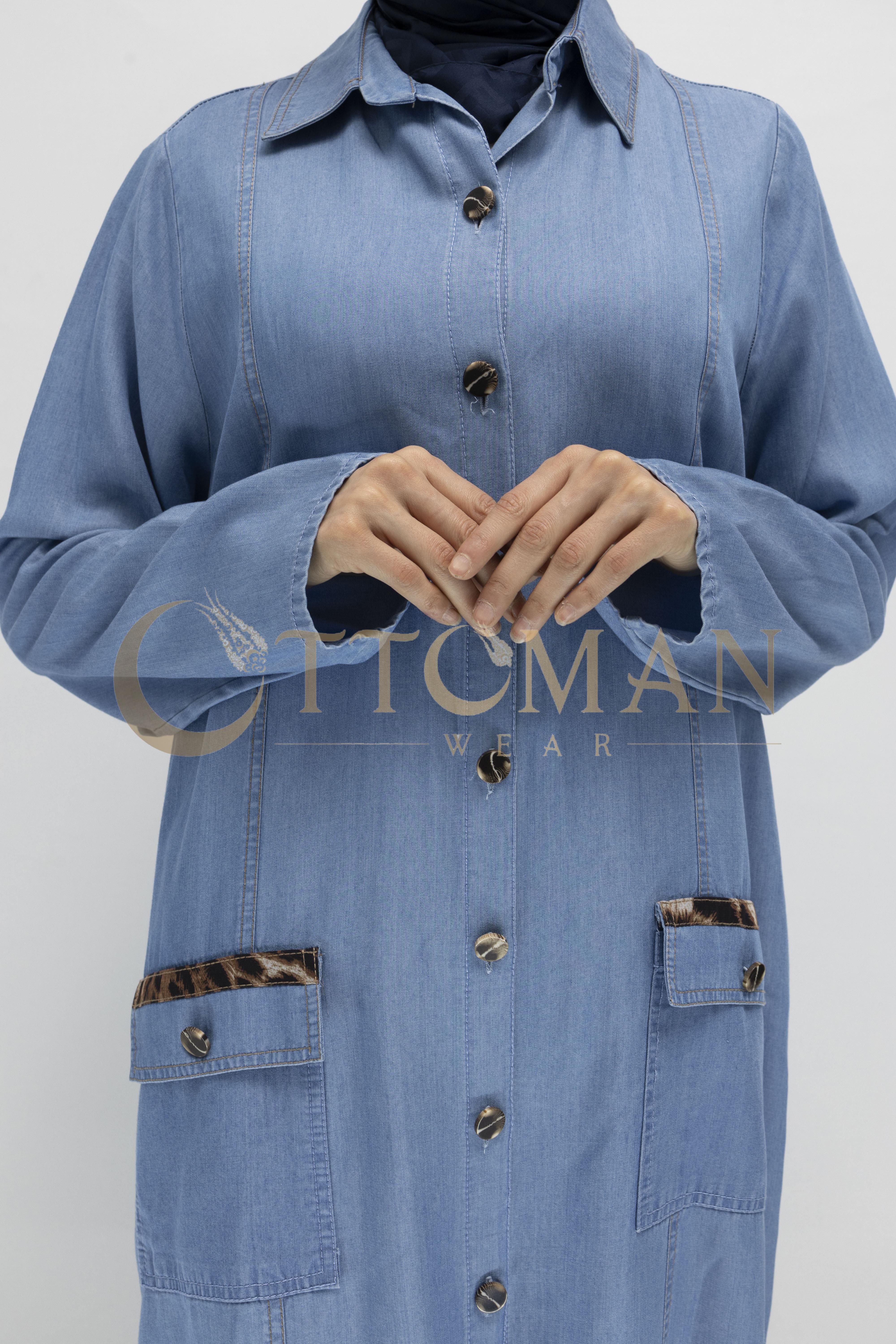 Büyük Beden Tesettür Denim Tunik Mavi OTW60392