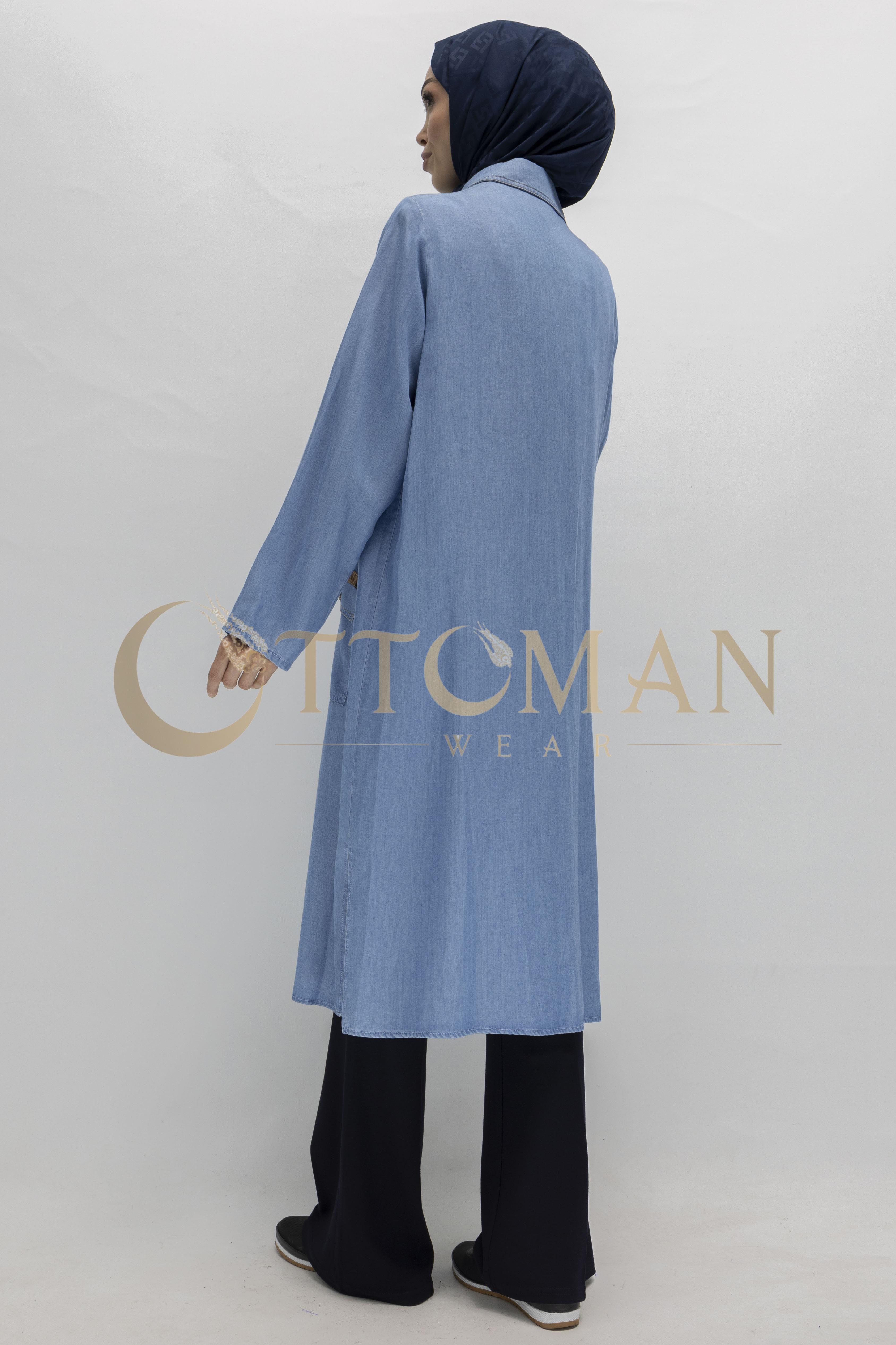 Büyük Beden Tesettür Denim Tunik Mavi OTW60392