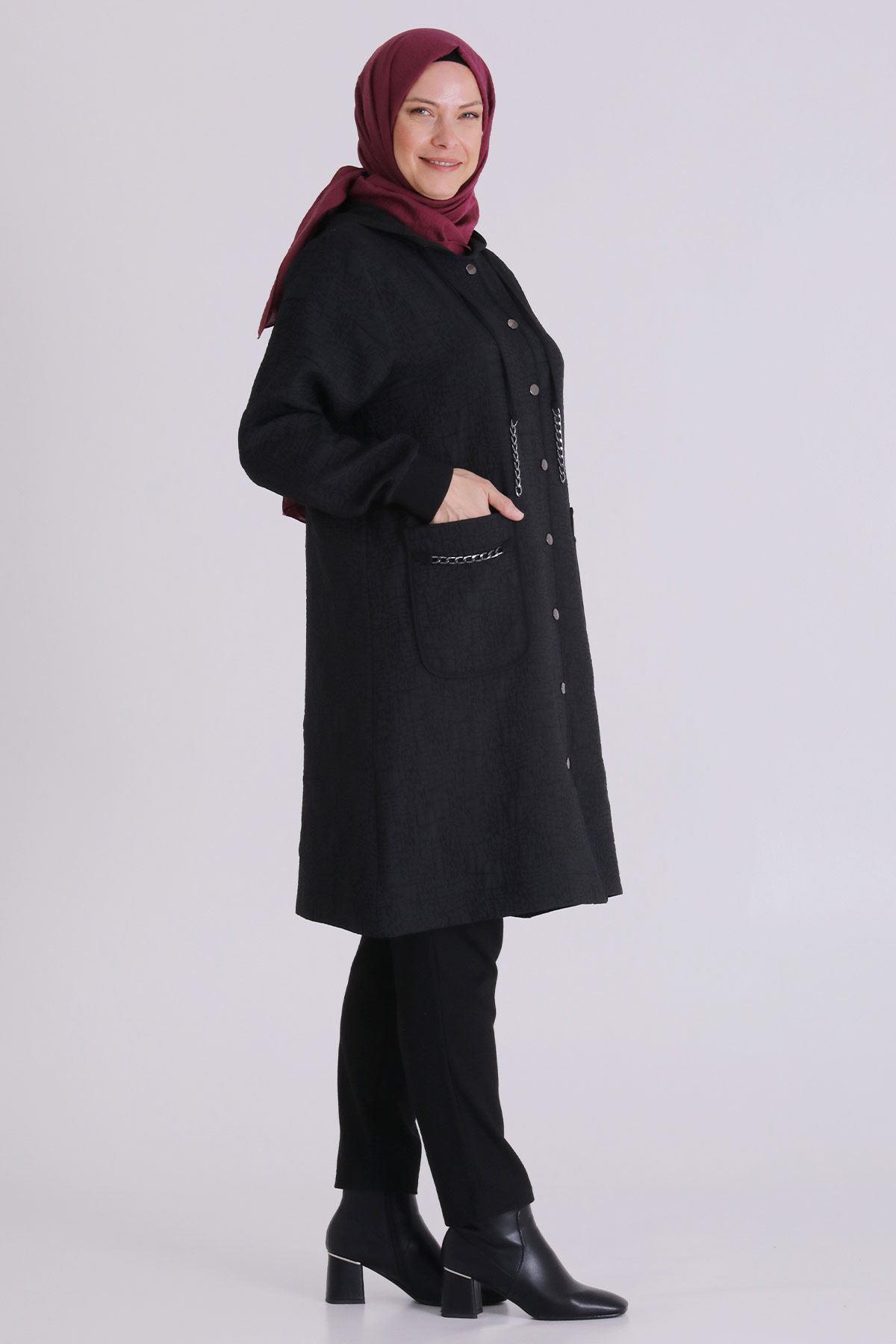 Büyük Beden Tesettür Kapitone Kap Siyah OTW2552