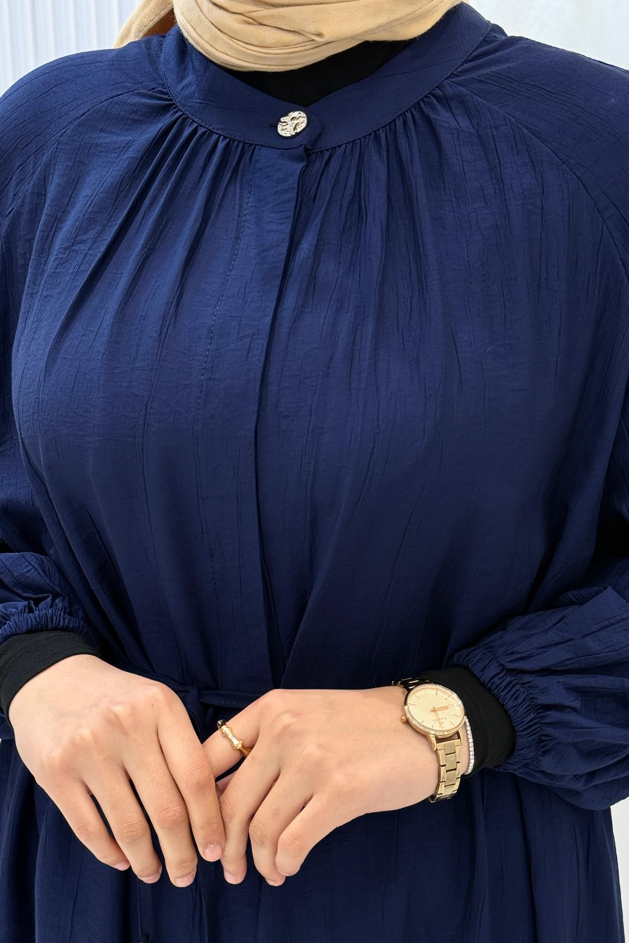 Büzgü Yaka Pantolonlu Takım Lacivert OTW8609