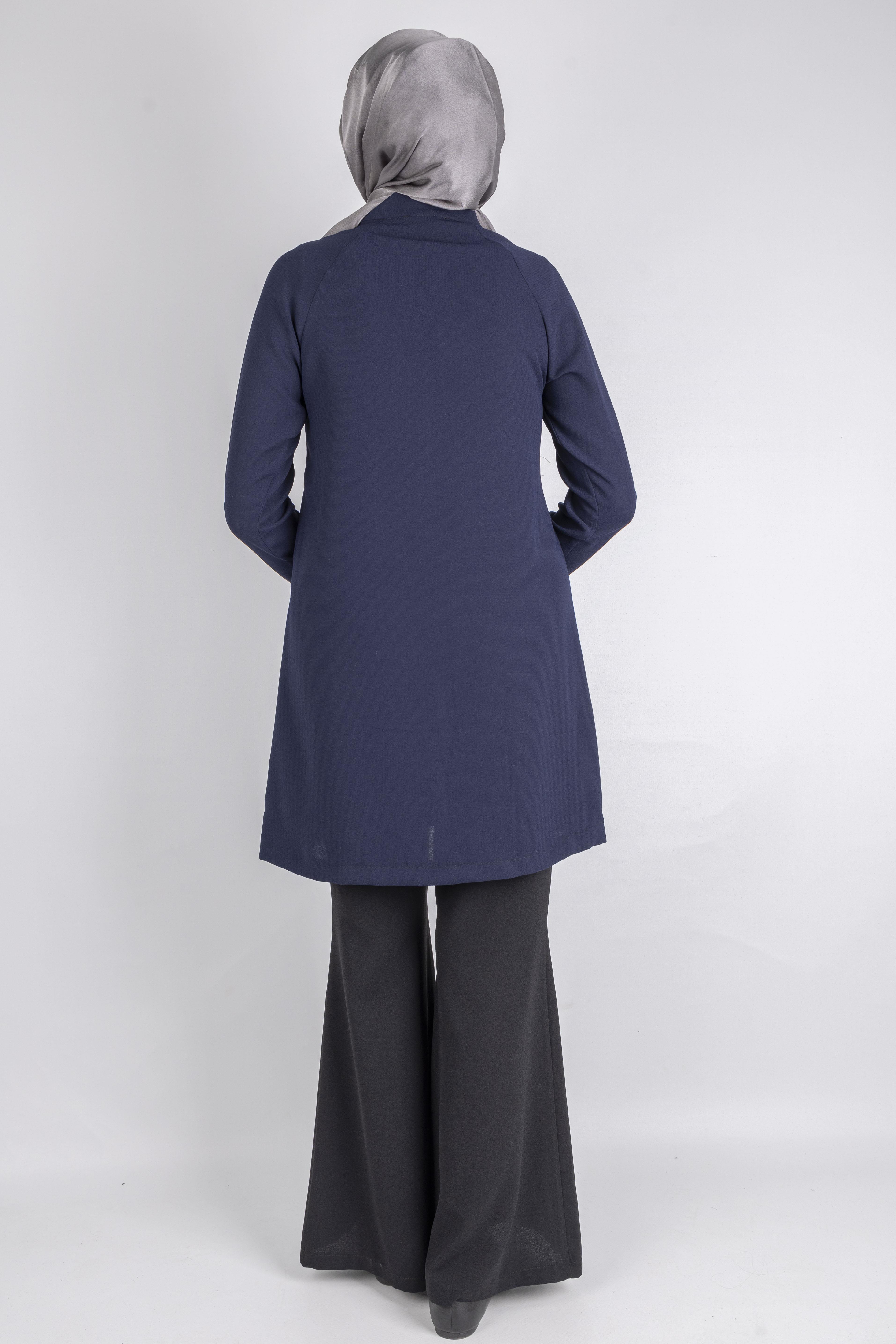 Çizgisel Taş Desenli krep kumaş ceket Lacivert OTW2160