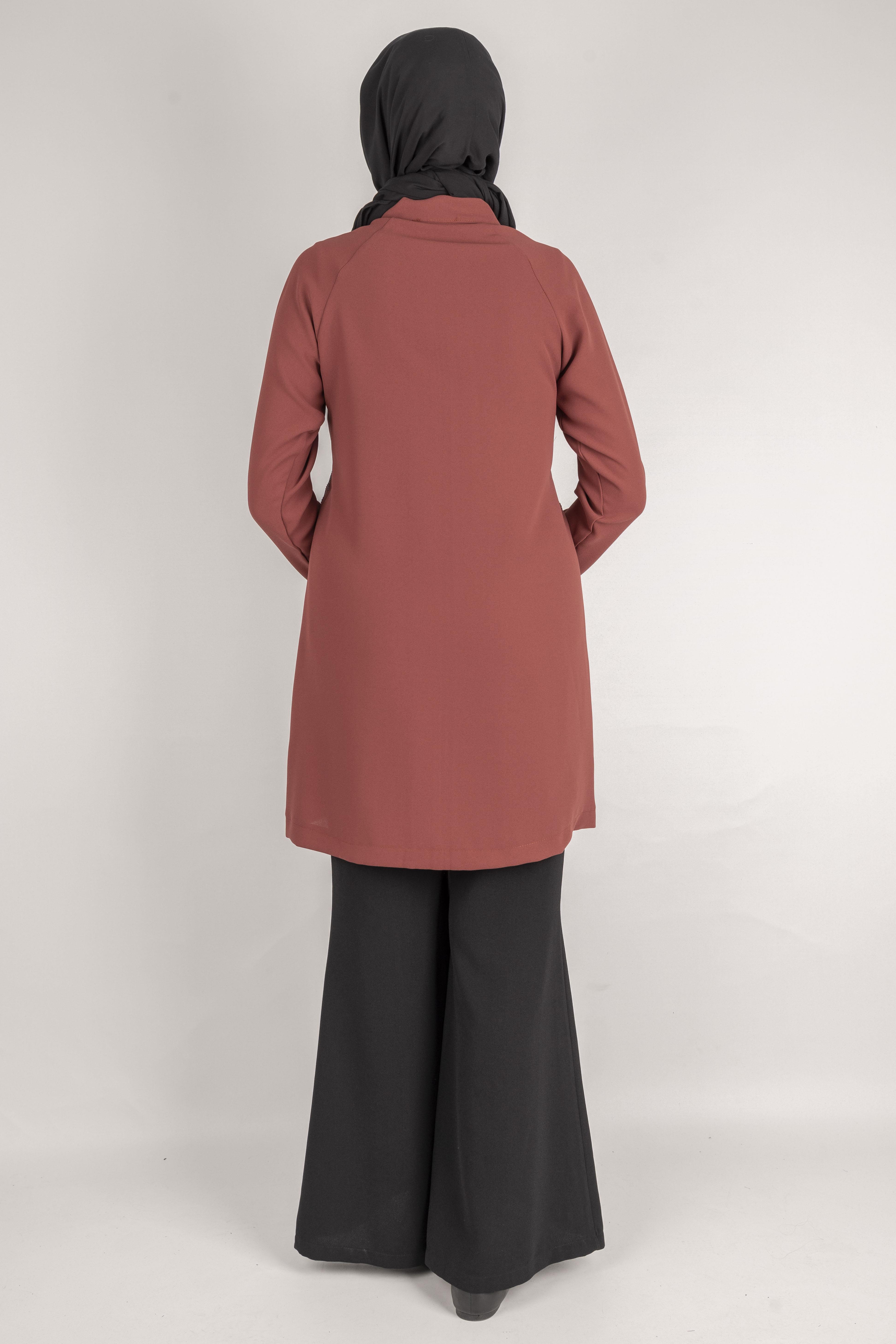 Çizgisel Taş Desenli krep kumaş ceket Taba OTW2160