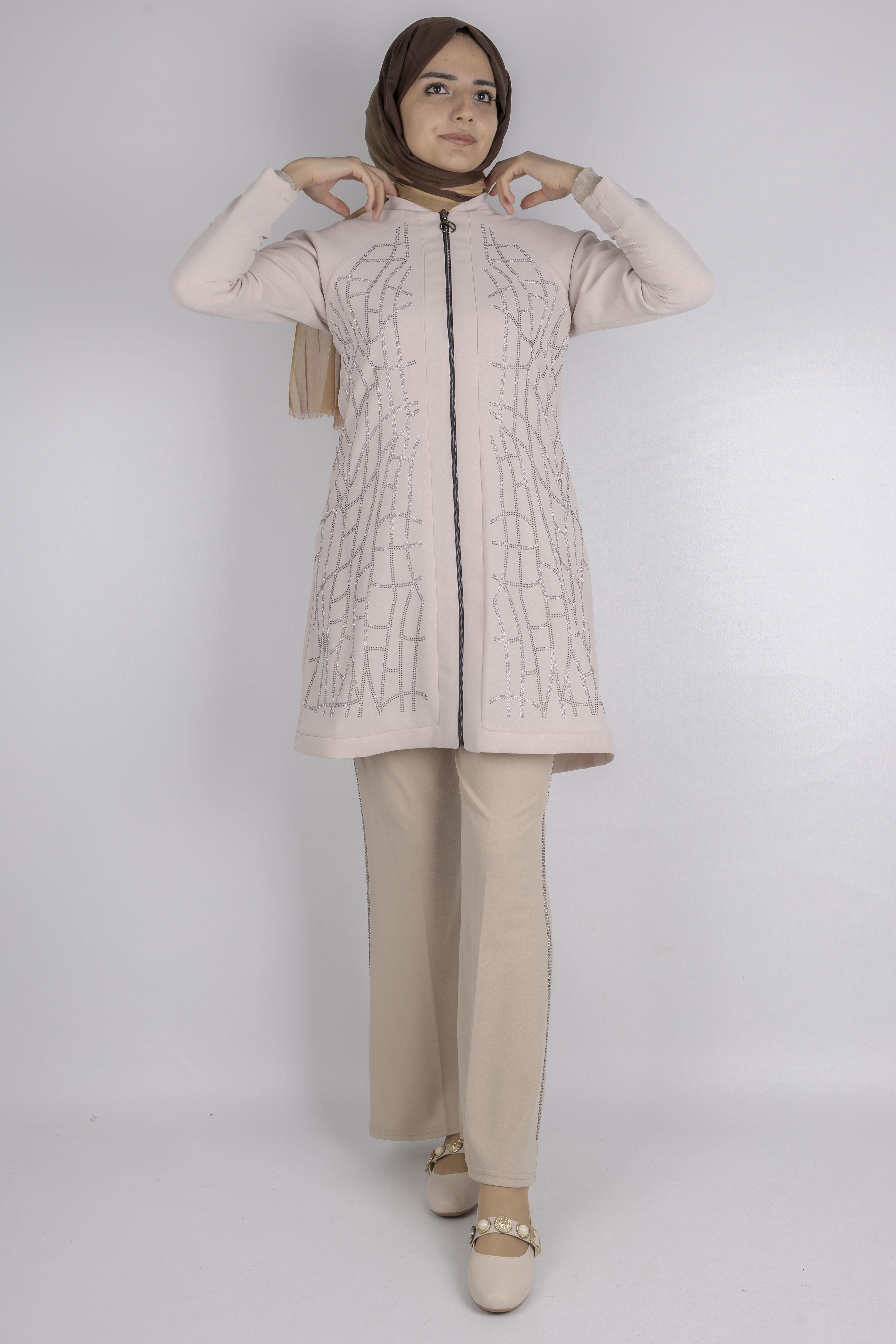 Çizgisel Taş Desenli krep kumaş ceket Taş OTW2160