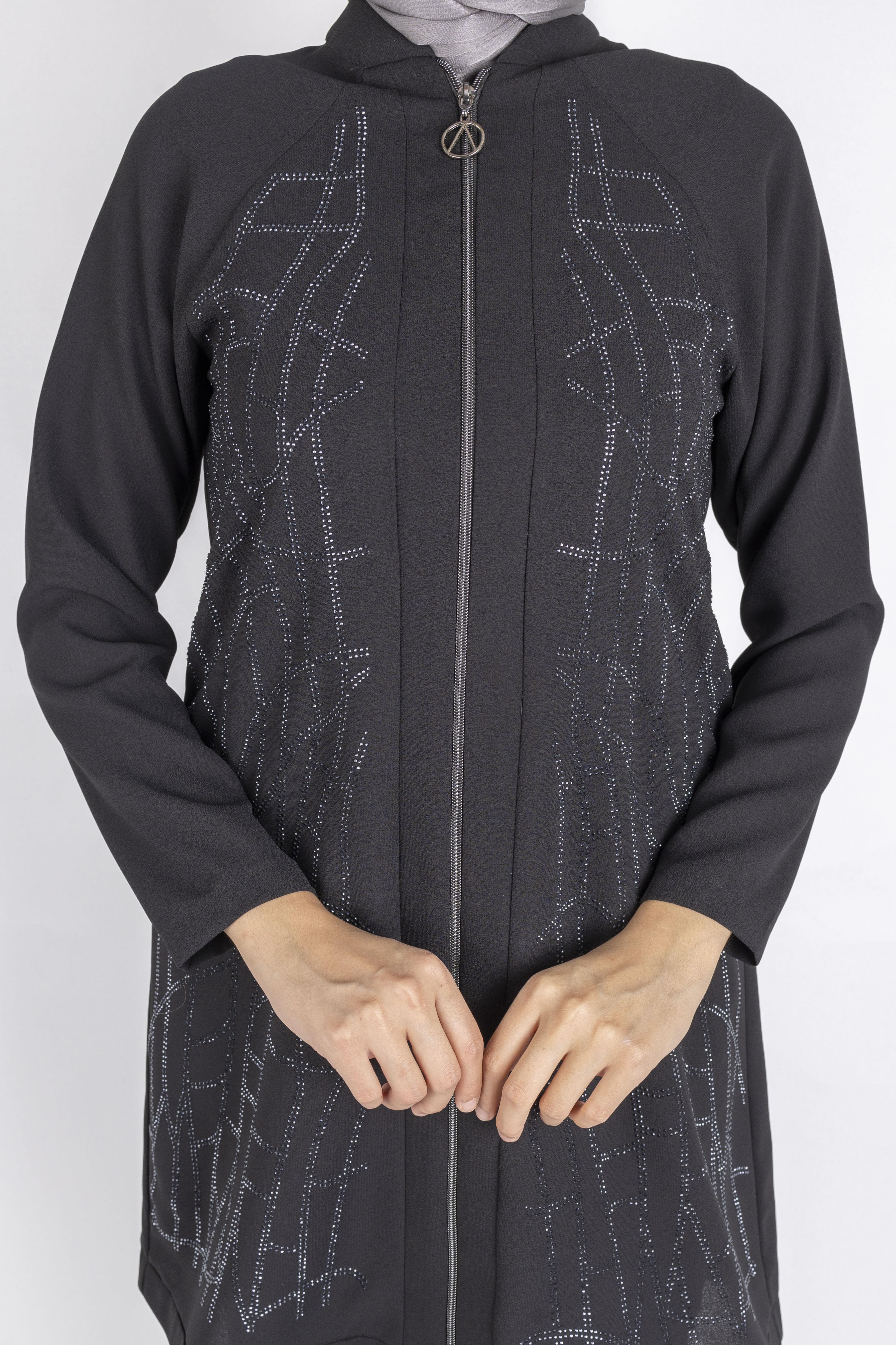 Çizgisel Taş Desenli krep kumaş ceket Siyah OTW2160