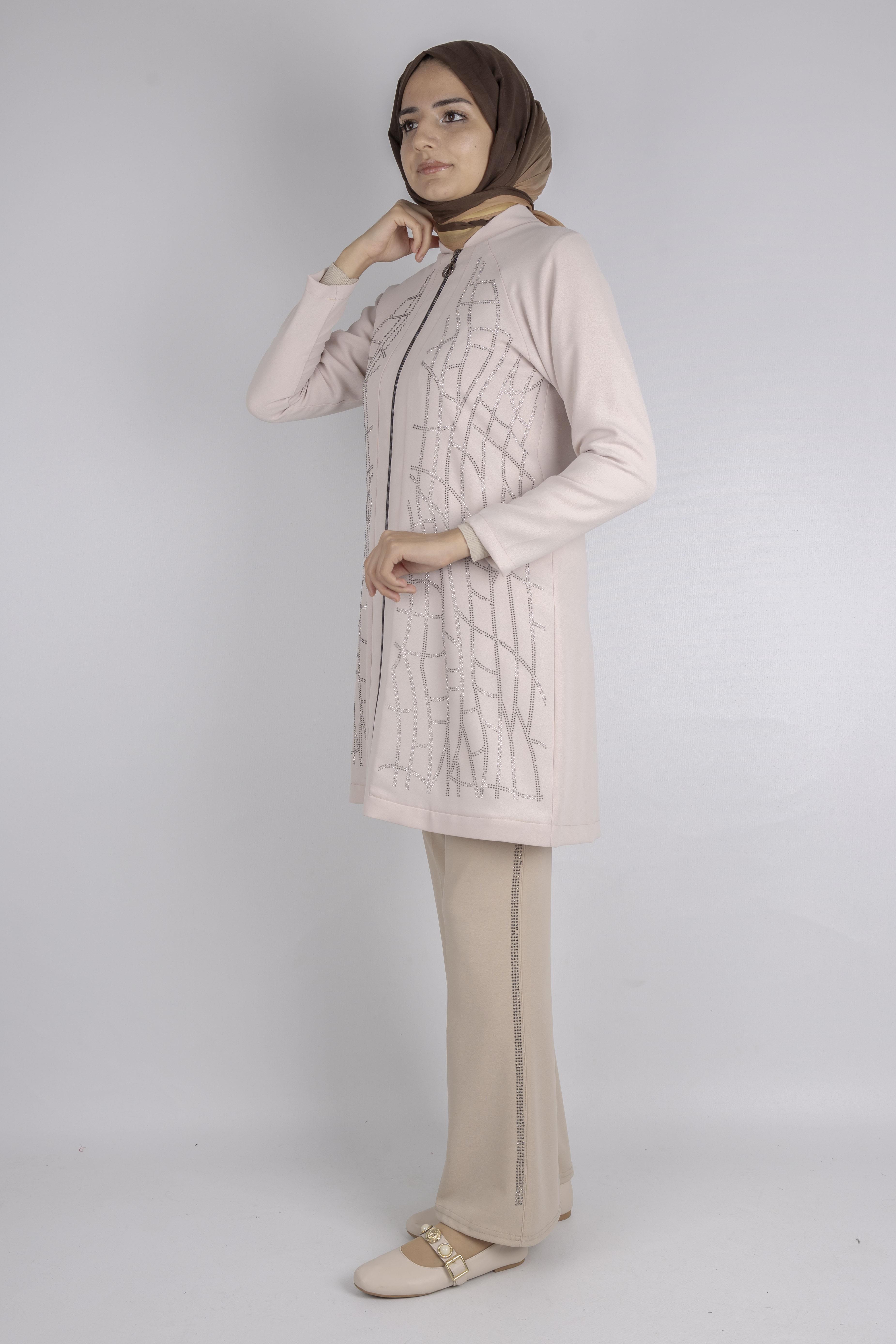 Çizgisel Taş Desenli krep kumaş ceket Taş OTW2160