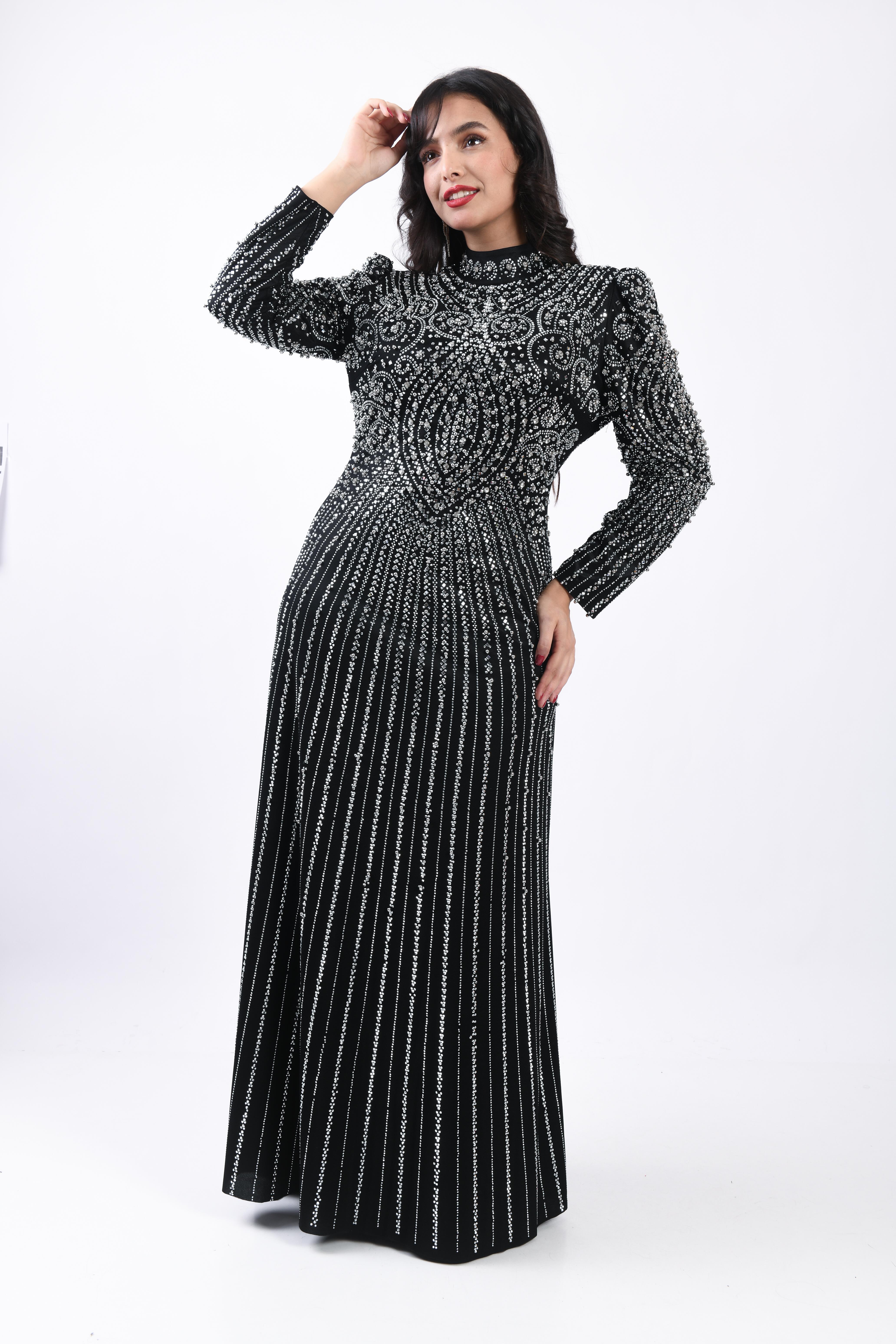 Desenli Taş İşlemeli Zarif Abiye Lacivert OTW3150