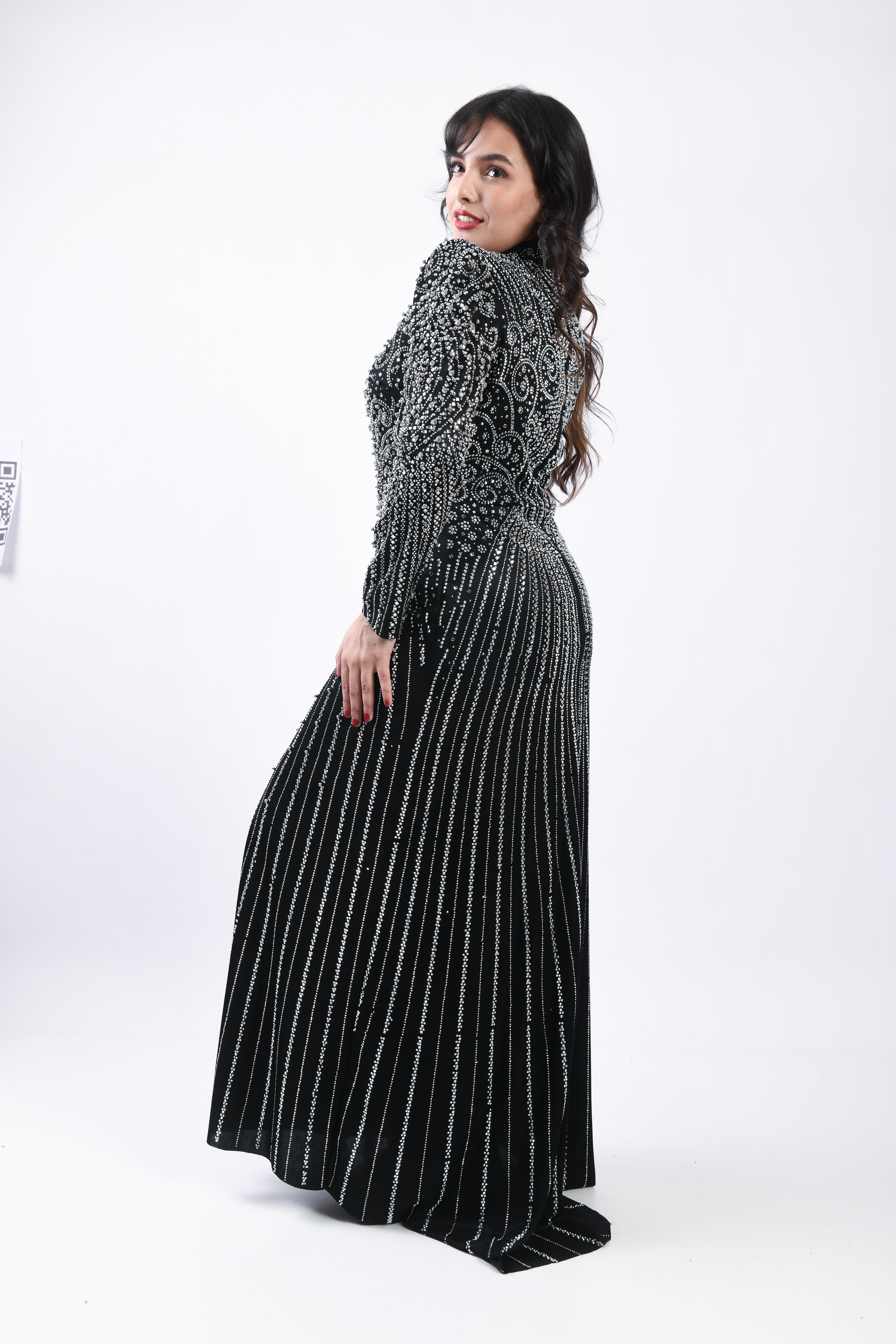 Desenli Taş İşlemeli Zarif Abiye Lacivert OTW3150