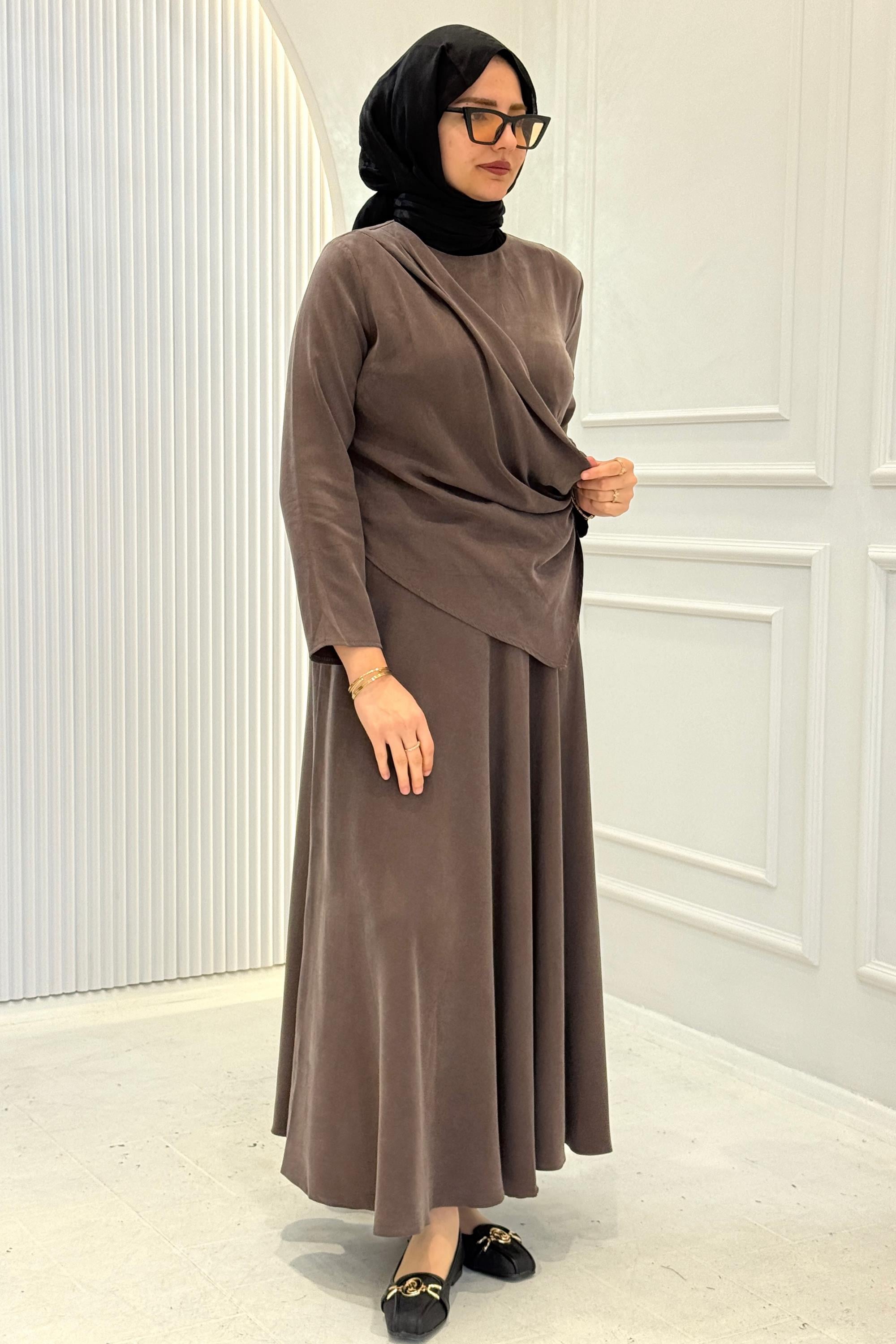 Drapeli Tensel Qupra Etekli Takım Kahve OTW8630