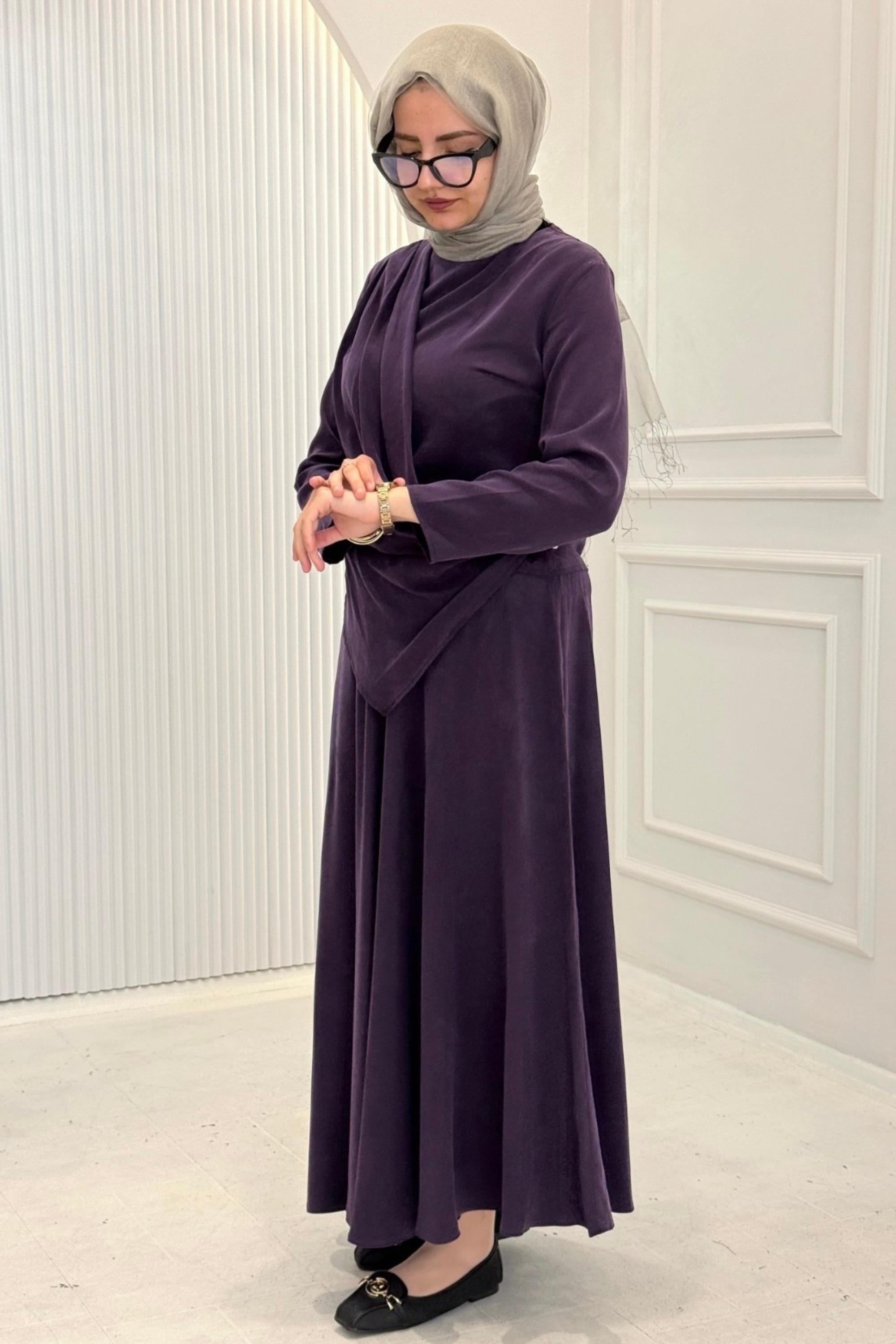 Drapeli Tensel Qupra Etekli Takım Mor OTW8630