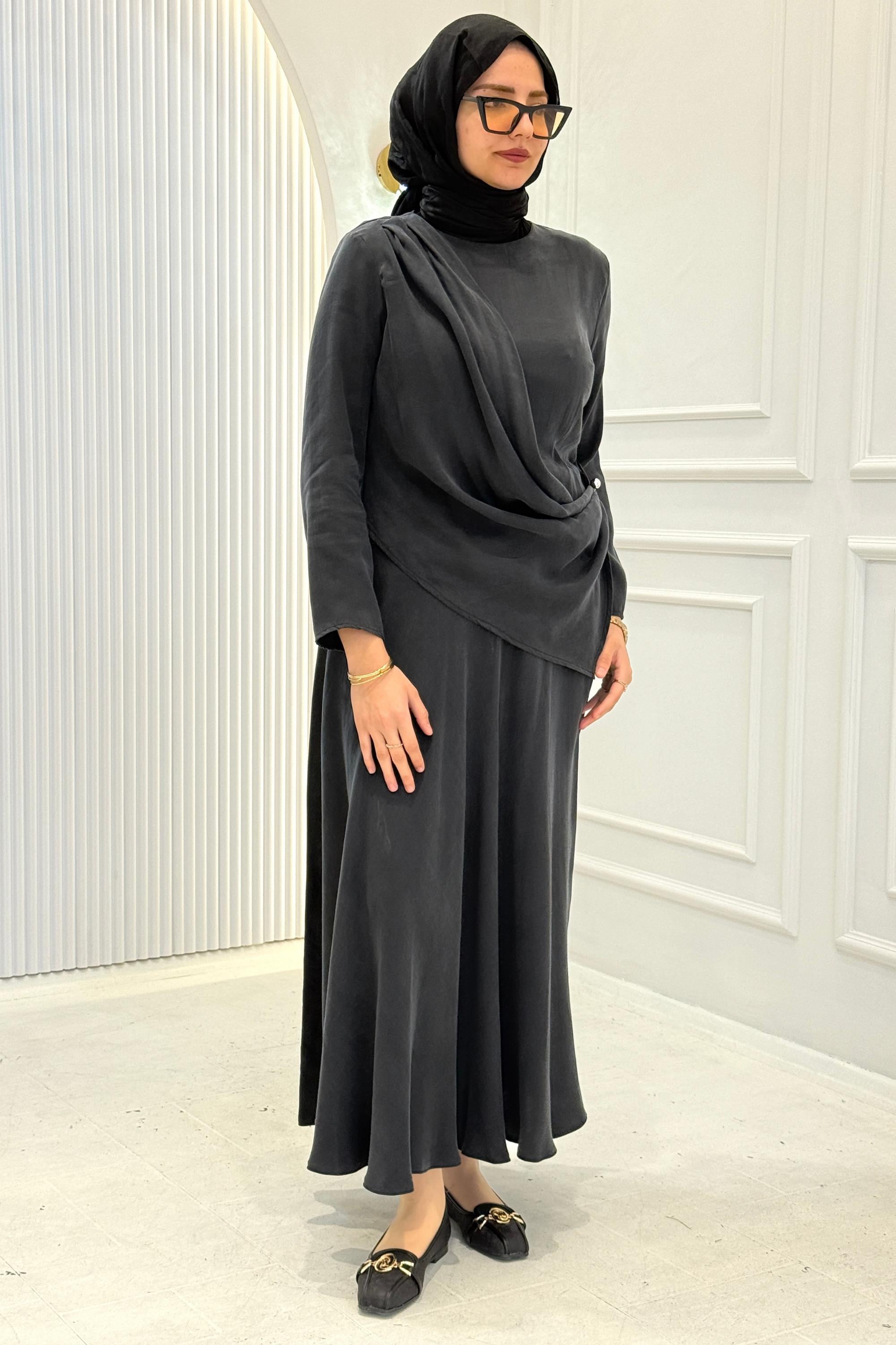 Drapeli Tensel Qupra Etekli Takım Siyah OTW8630