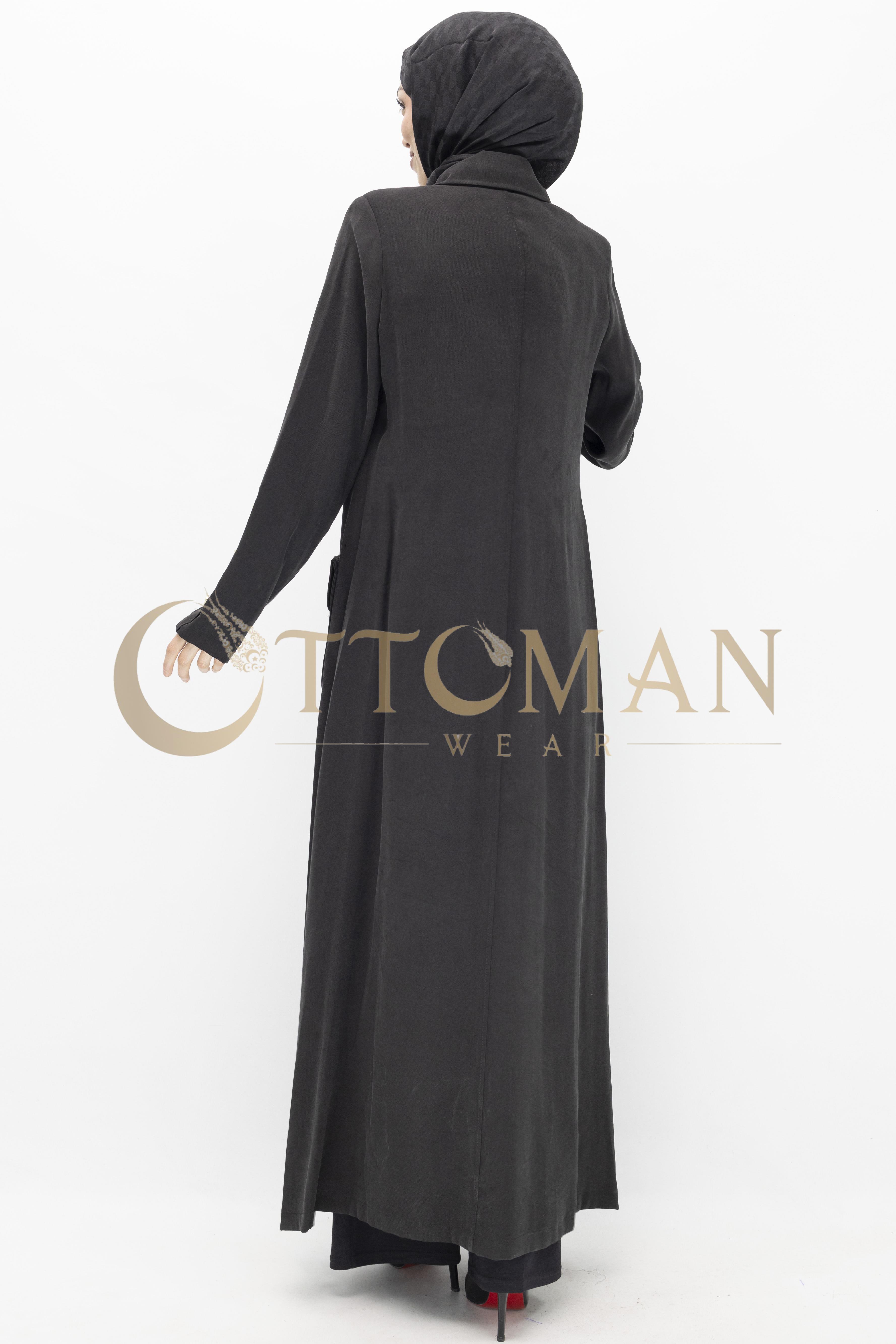 Düğme Detaylı Tencel Kumaş Büyük Beden Kap Siyah OTW36282