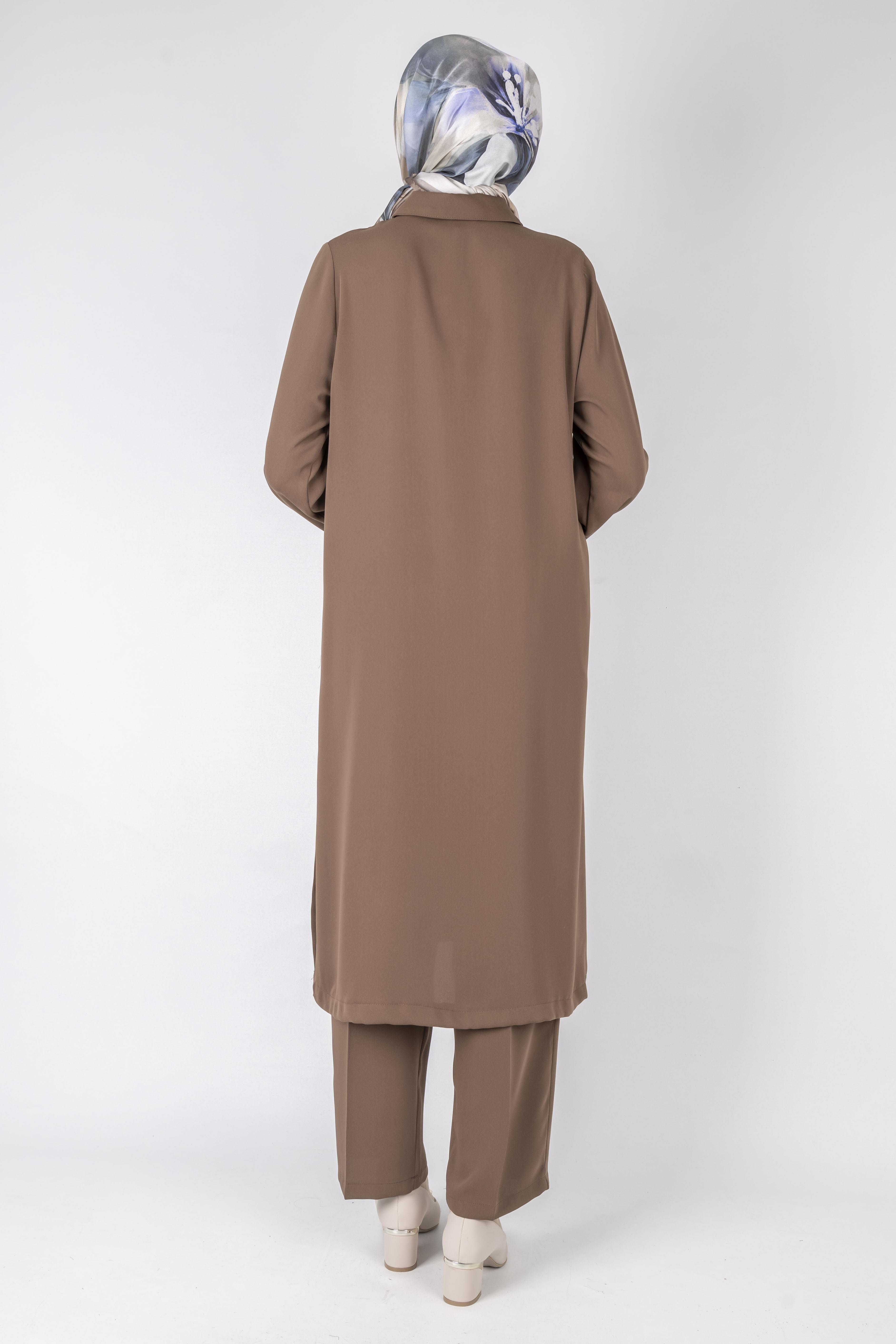 Düğme Detaylı Tunik Pantolon Takım Kahve OTW2188