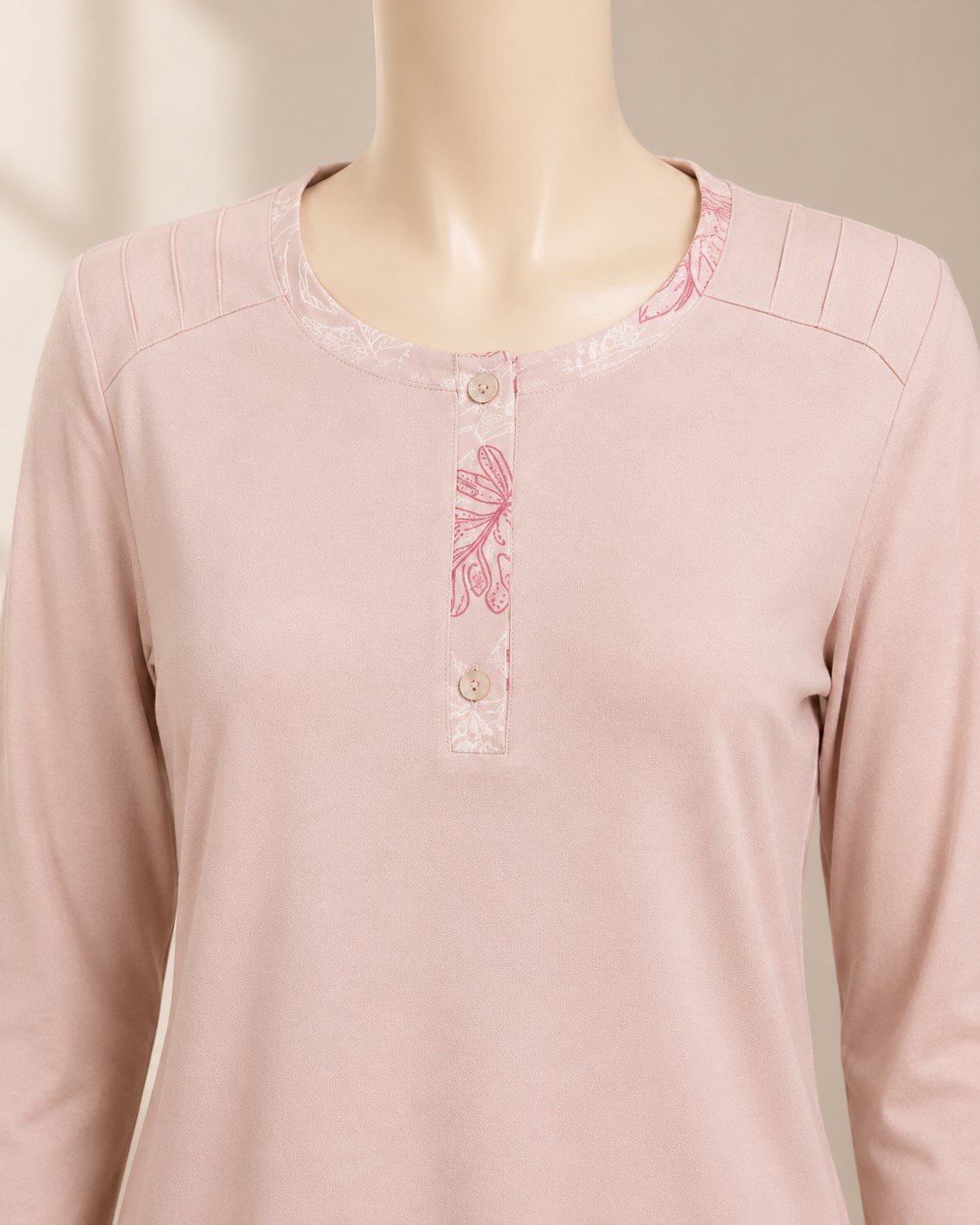 Düğme Detaylı Uzun Kollu Pijama Takımı Pembe OTW1468