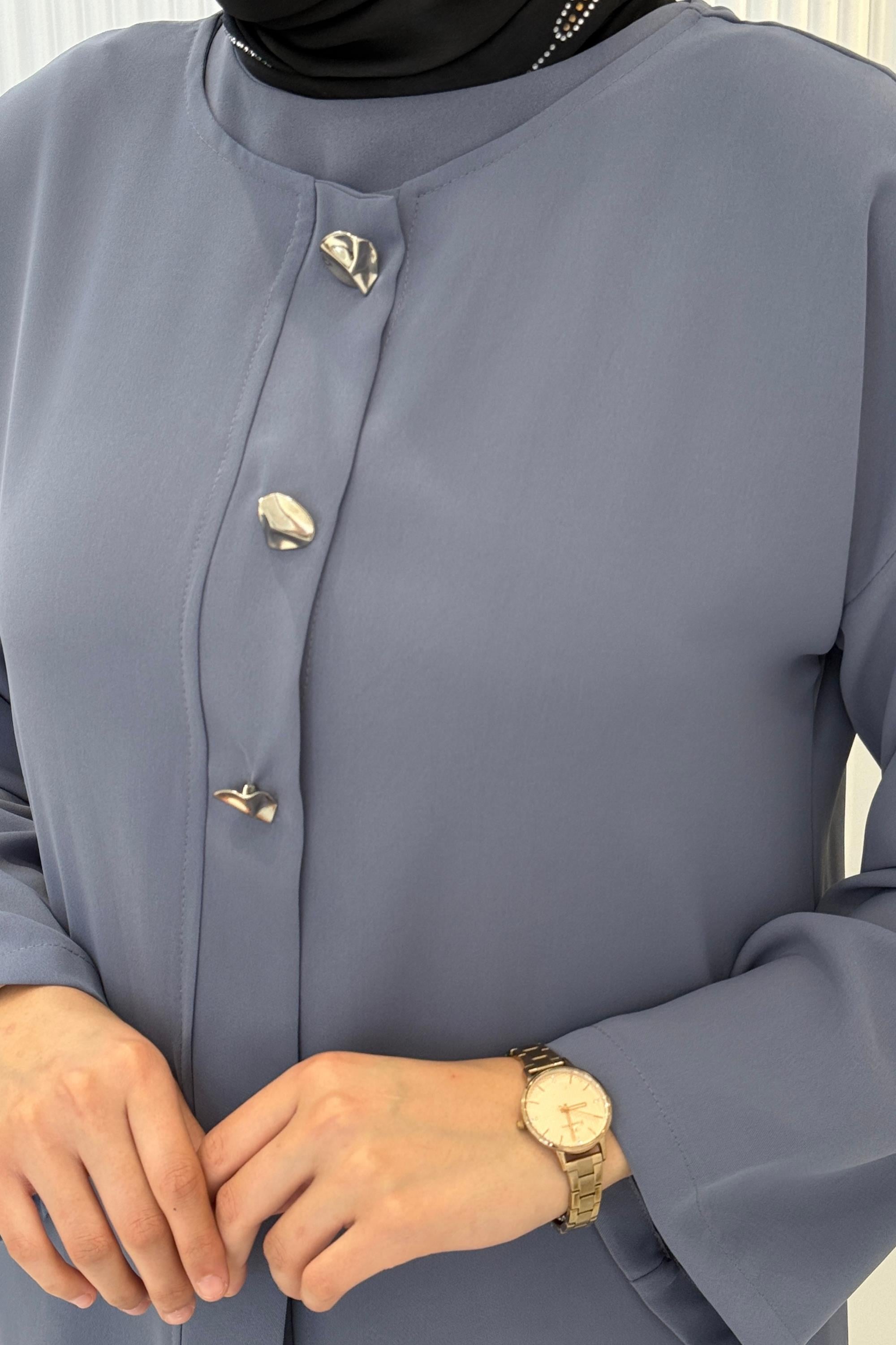 Düğmeli Detaylı Abaya Takım Lavanta OTW8631