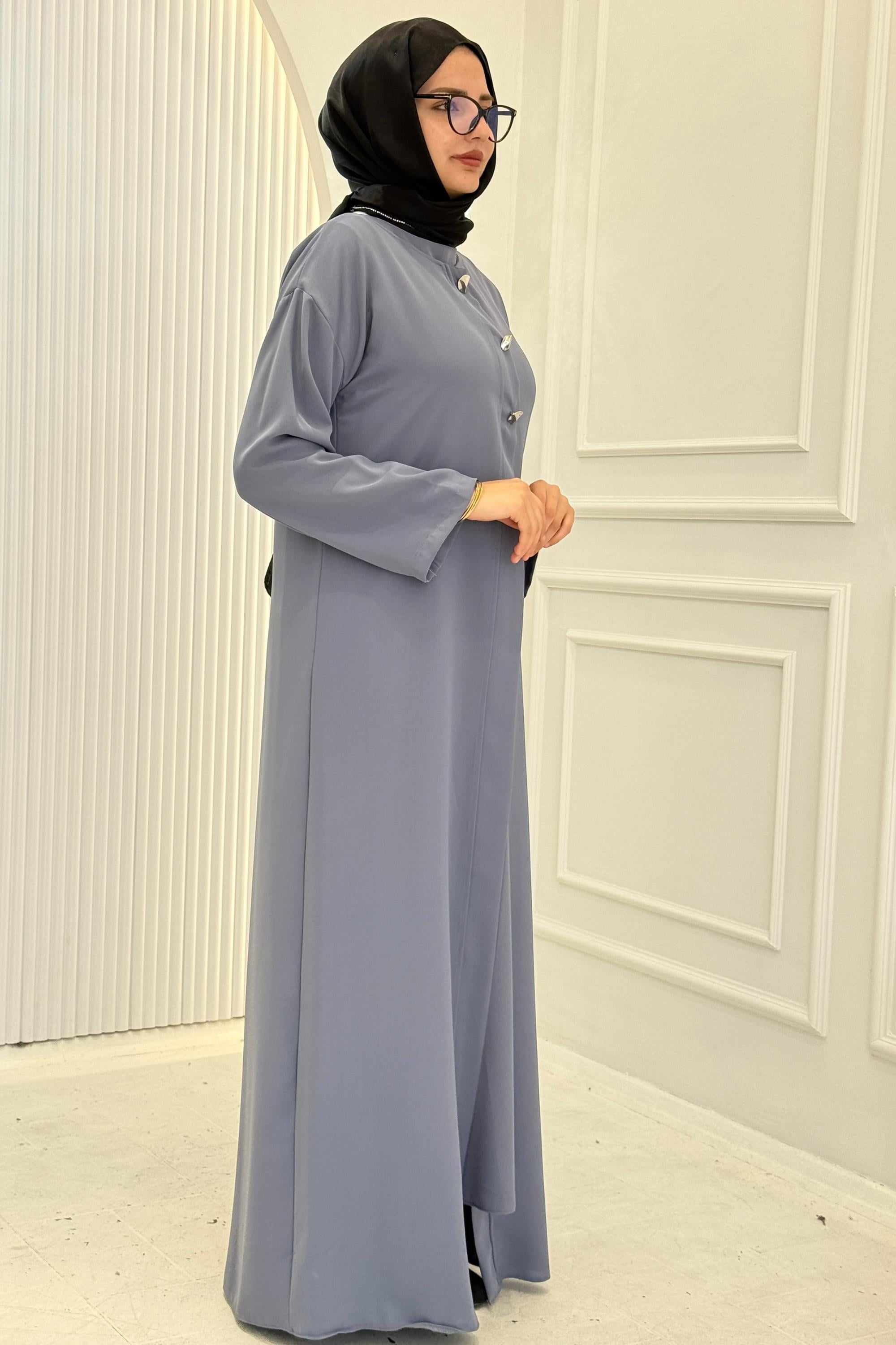 Düğmeli Detaylı Abaya Takım Lavanta OTW8631