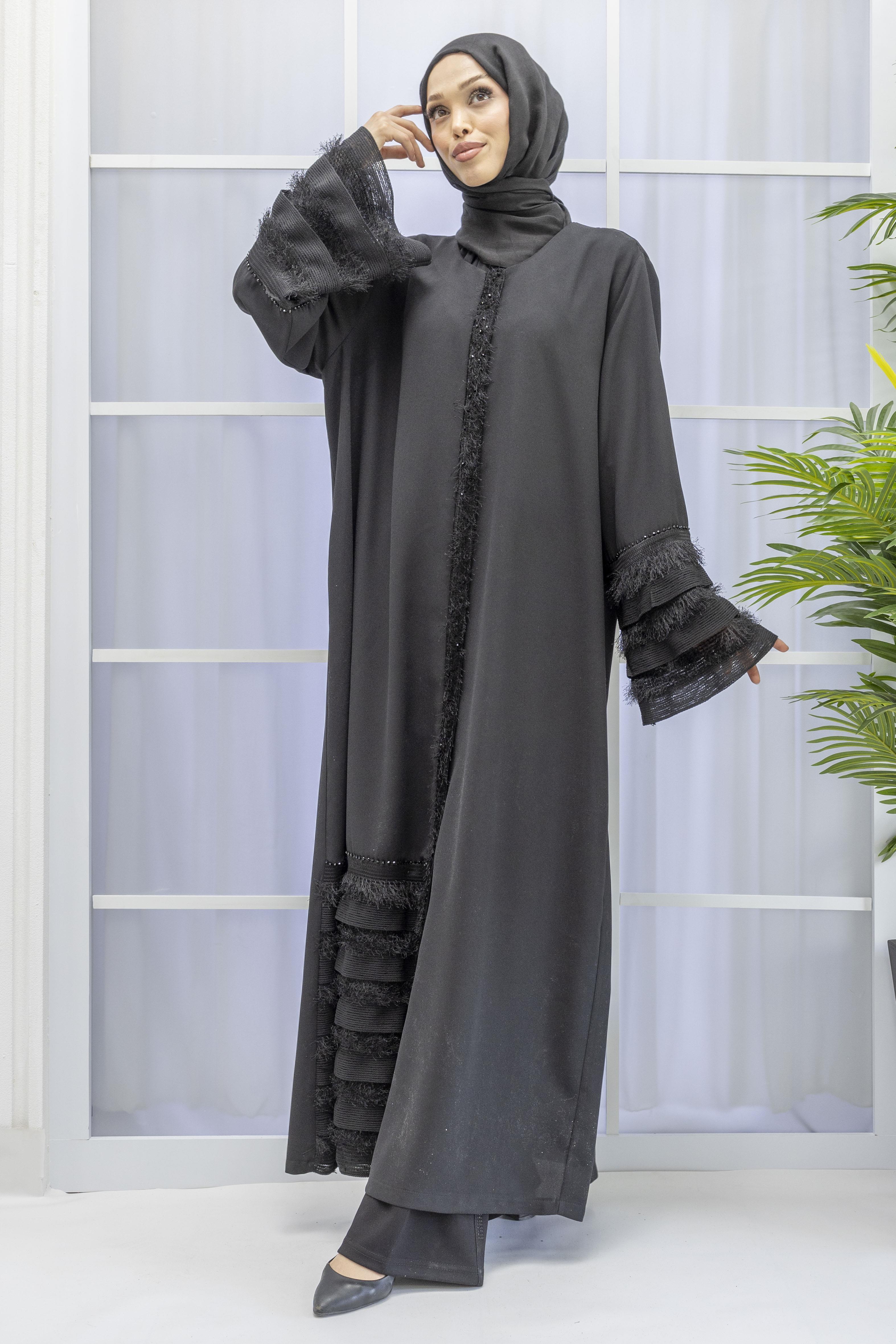 DULE SAÇAKLI KREP KUMAŞ FERACE Siyah OTW476