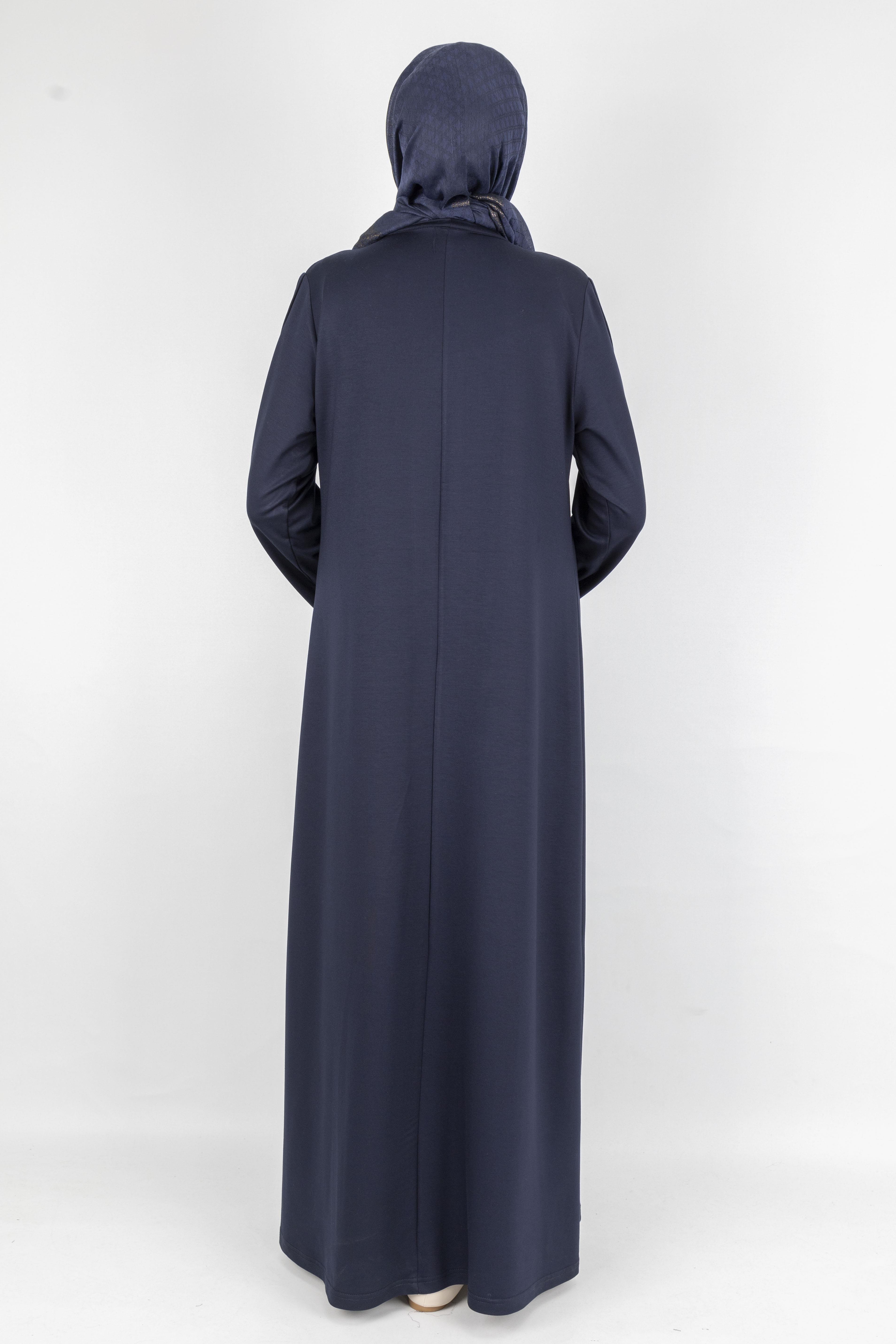 Düz Renk Modern Stil Düğmeli Tesettür Elbise Lacivert OTW2205